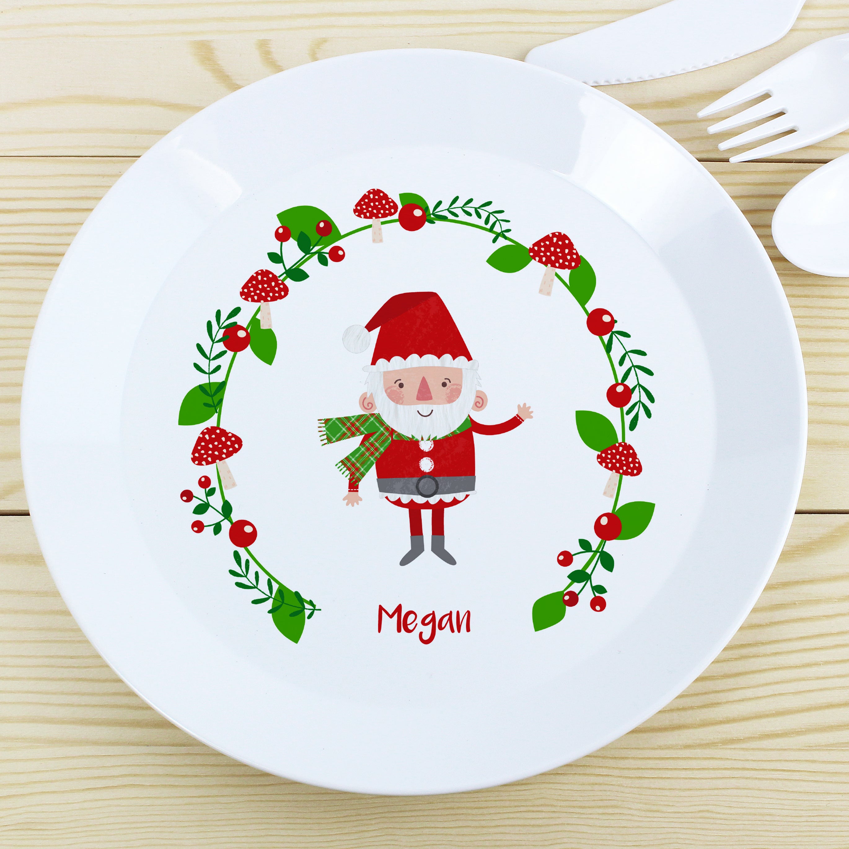 Personalised Christmas Toadstool Santa Plastic Plate - gift & personalise