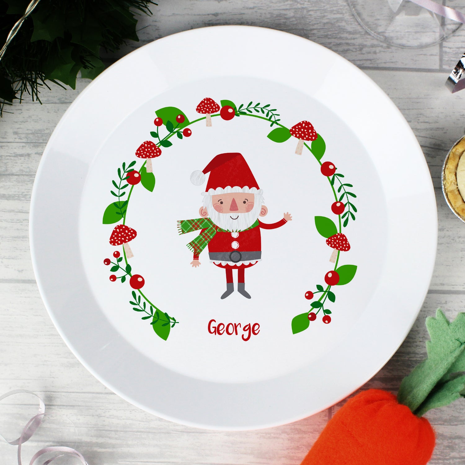 Personalised Christmas Toadstool Santa Plastic Plate - gift & personalise