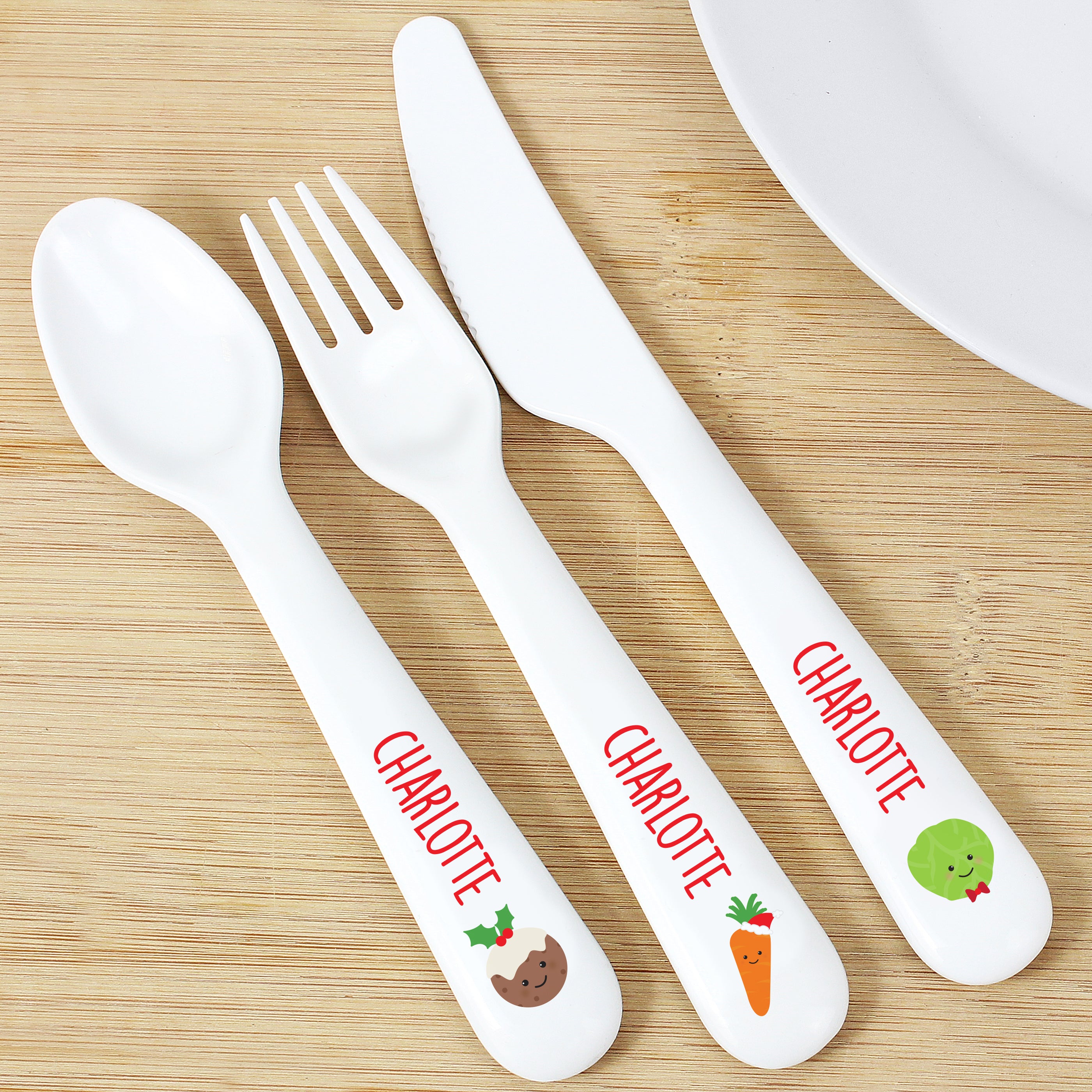 Personalised 'First Christmas Dinner' 3 Piece Plastic Cutlery Set - gift & personalise