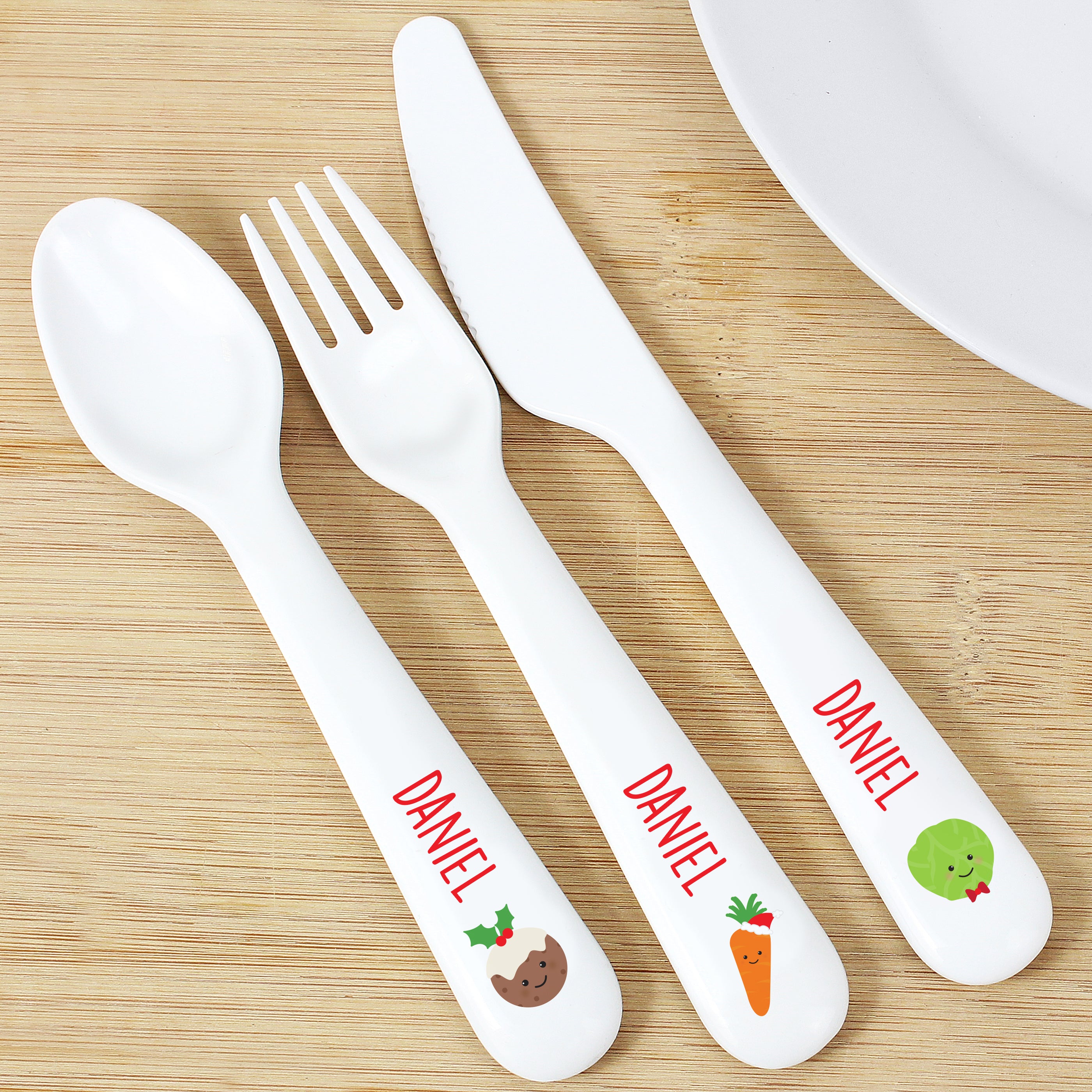 Personalised 'First Christmas Dinner' 3 Piece Plastic Cutlery Set - gift & personalise