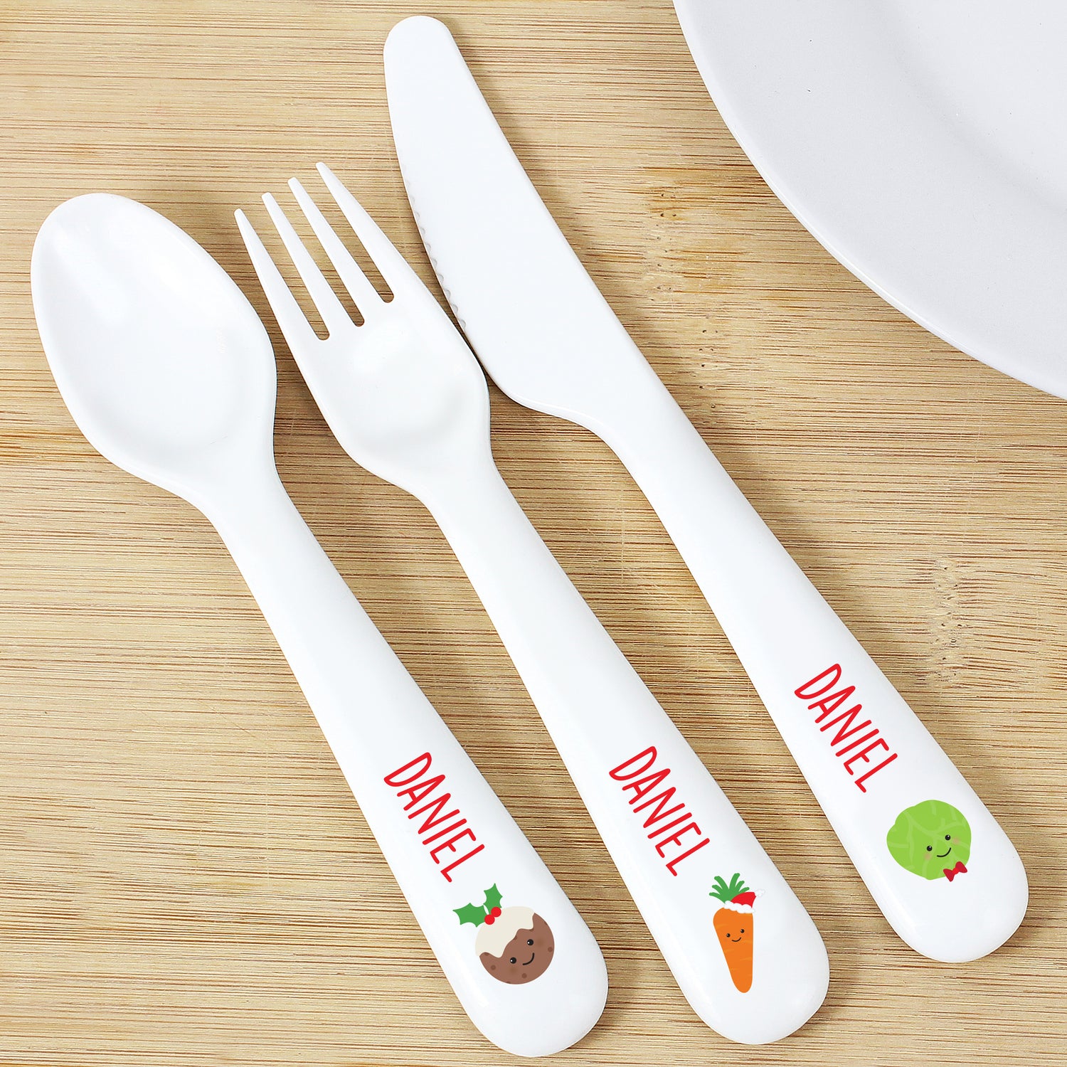 Personalised 'First Christmas Dinner' 3 Piece Plastic Cutlery Set - gift & personalise