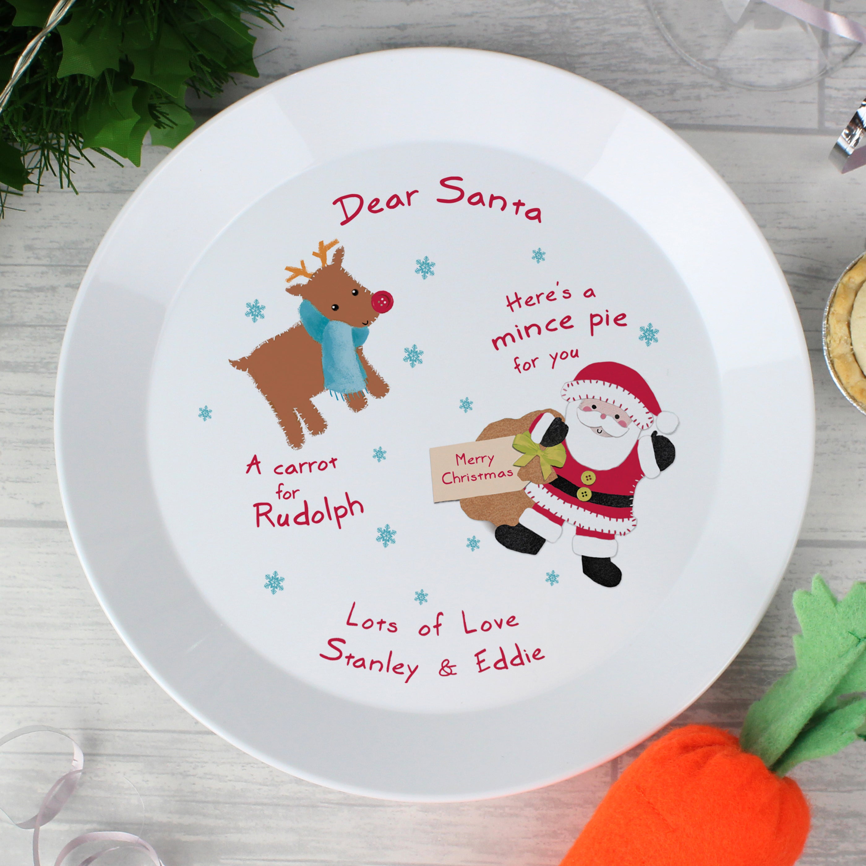 Personalised Santa and Rudolph Christmas Eve Mince Pie Plastic Plate - gift & personalise