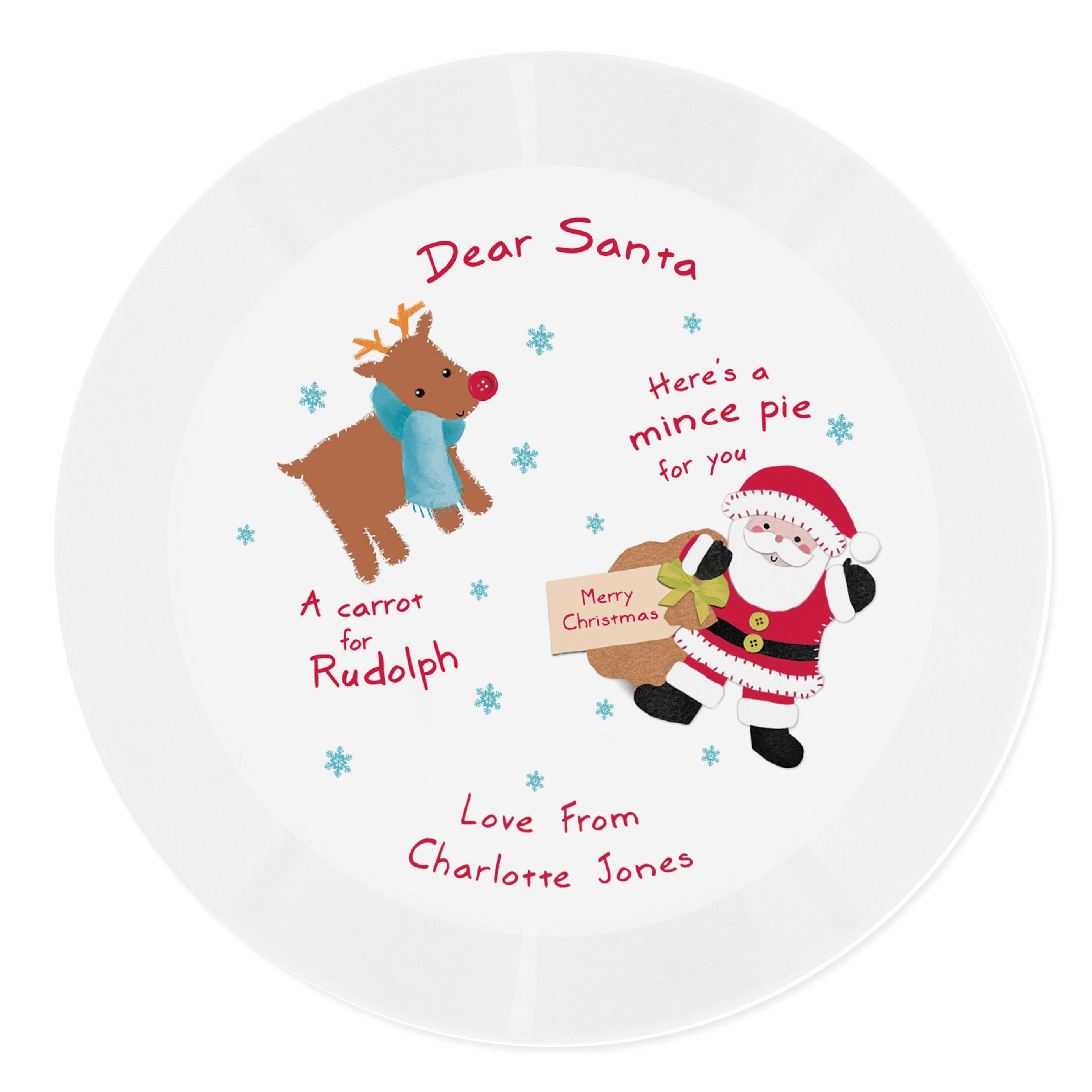 Personalised Santa and Rudolph Christmas Eve Mince Pie Plastic Plate - gift & personalise