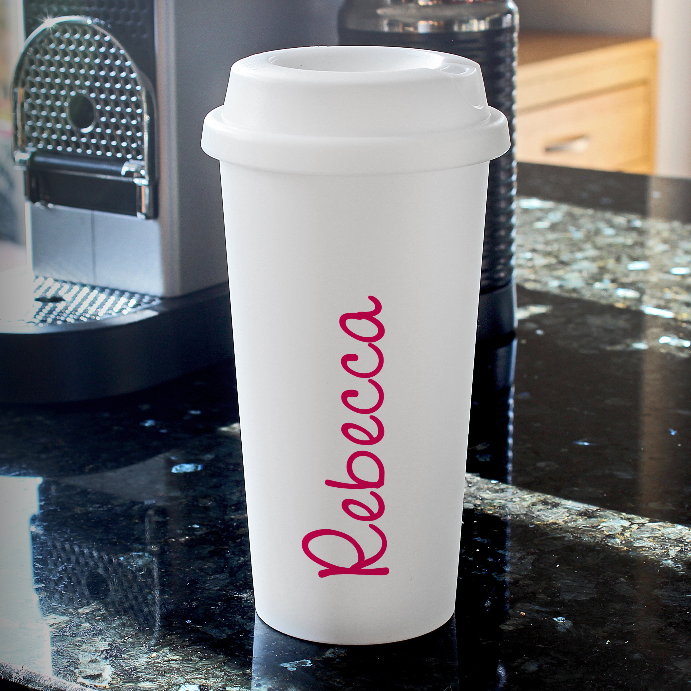 Personalised Pink Name Insulated Reusable Eco Travel Cup - gift & personalise