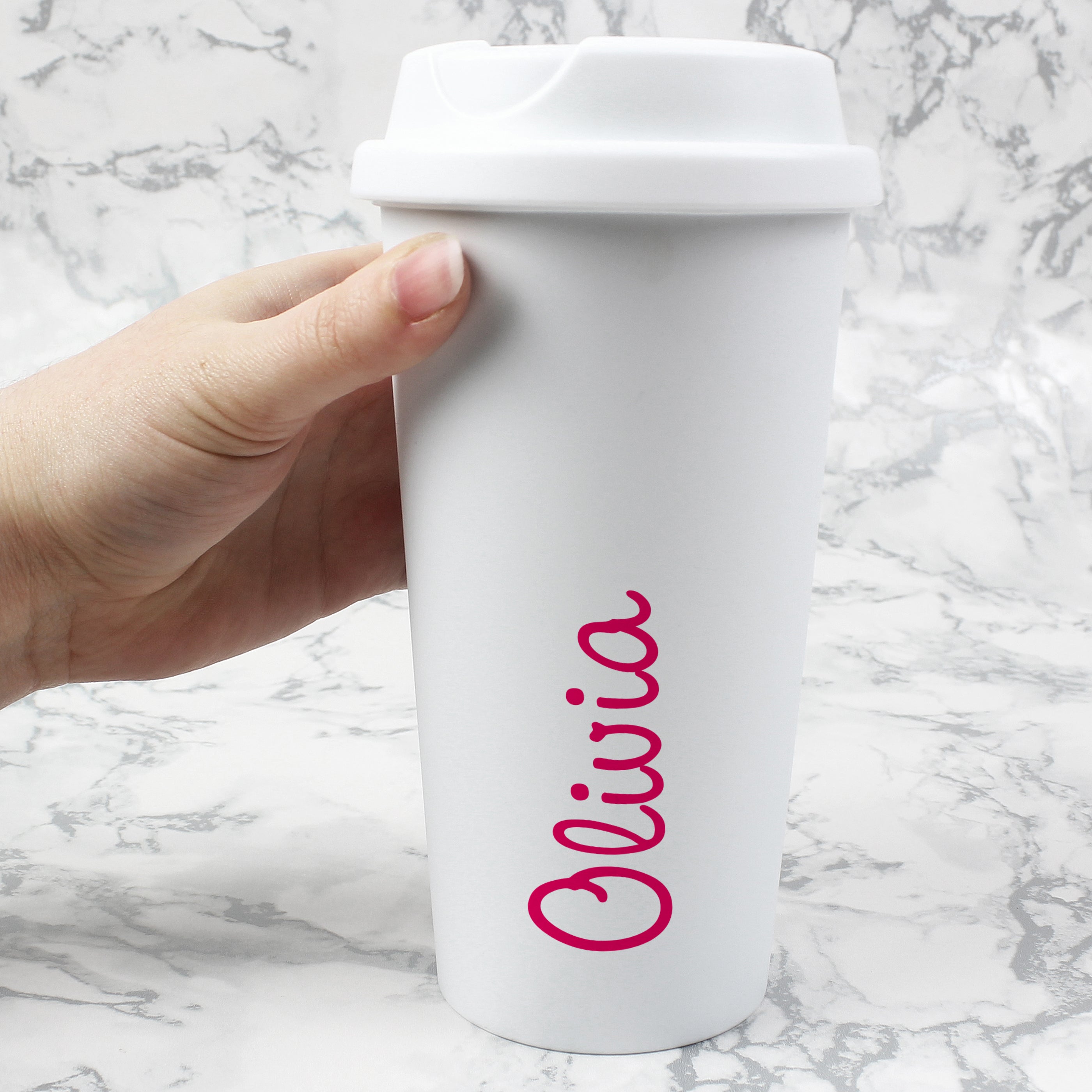 Personalised Pink Name Insulated Reusable Eco Travel Cup - gift & personalise