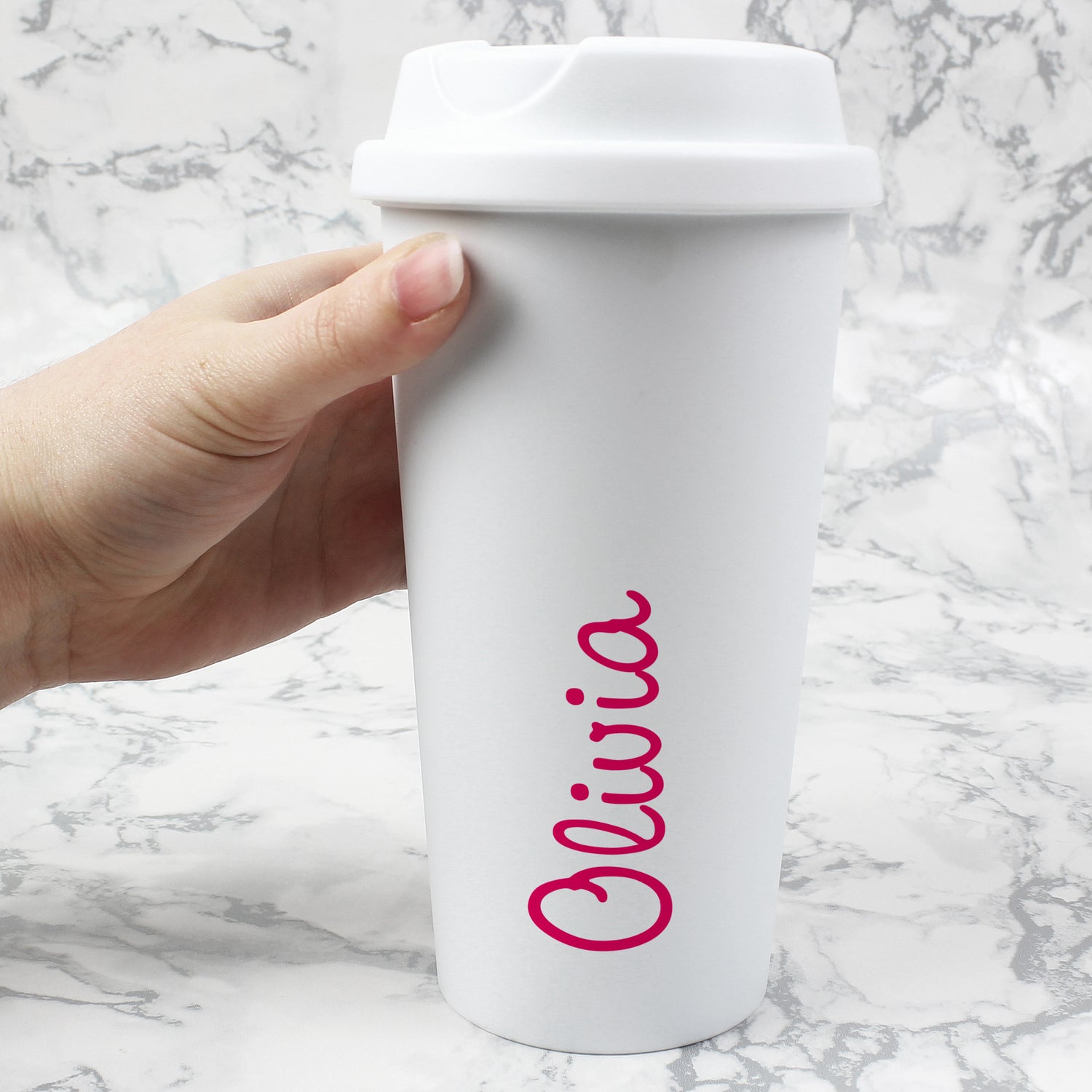 Personalised Pink Name Insulated Reusable Eco Travel Cup - gift & personalise