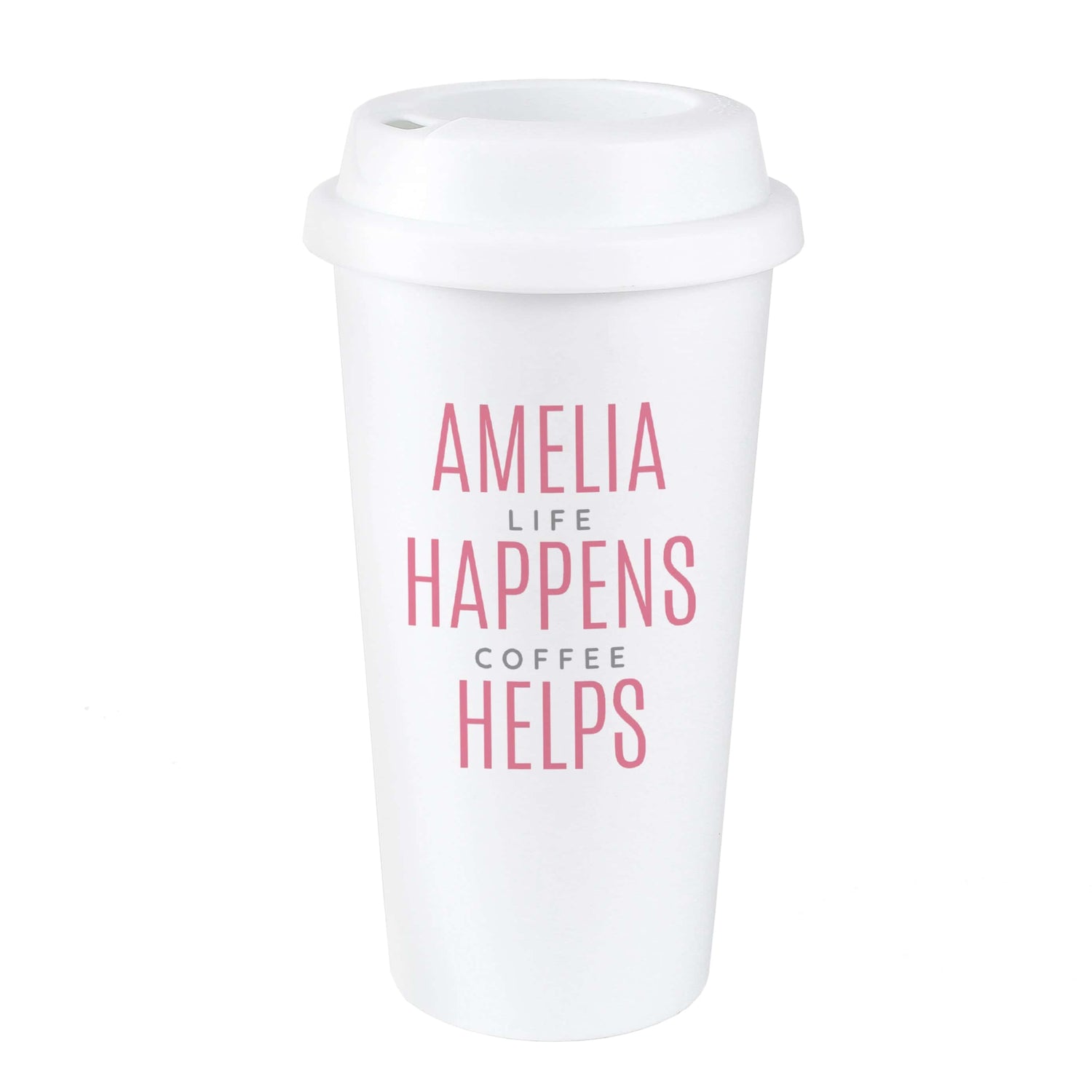 Personalised Pink Text Slogan Insulated Reusable Eco Travel Cup - gift & personalise