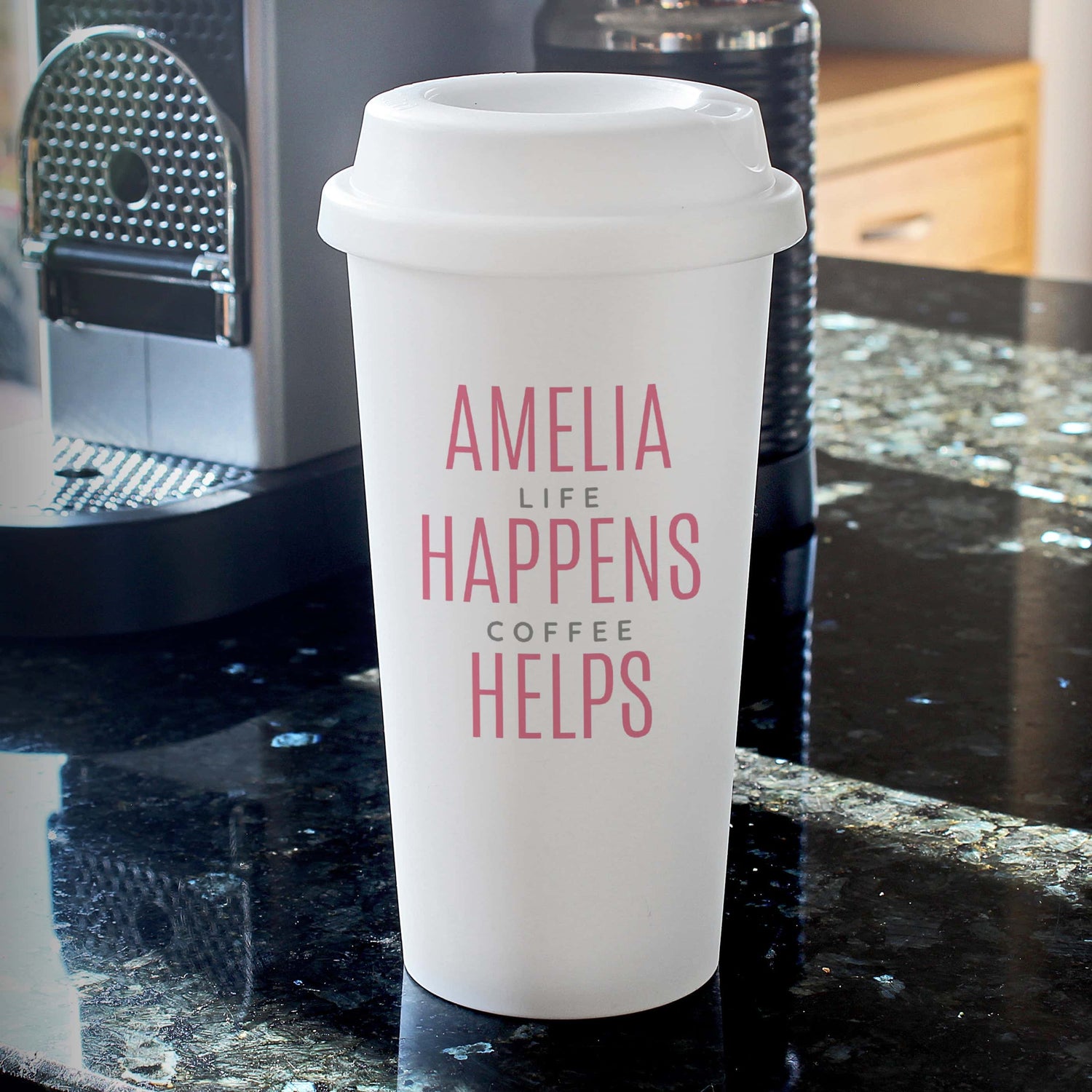 Personalised Pink Text Slogan Insulated Reusable Eco Travel Cup - gift & personalise