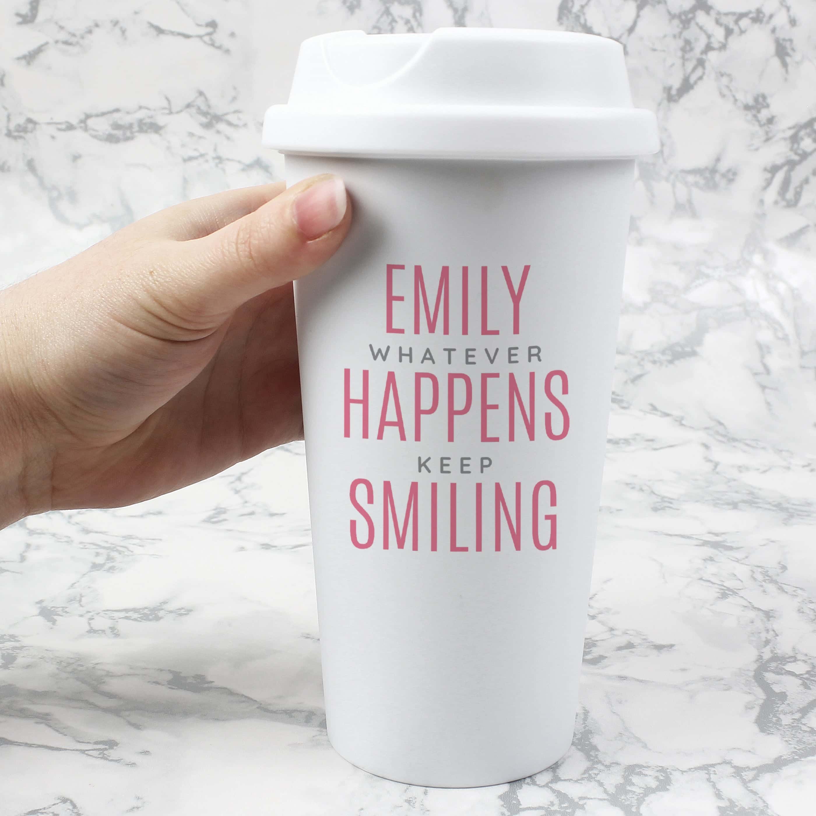 Personalised Pink Text Slogan Insulated Reusable Eco Travel Cup - gift & personalise