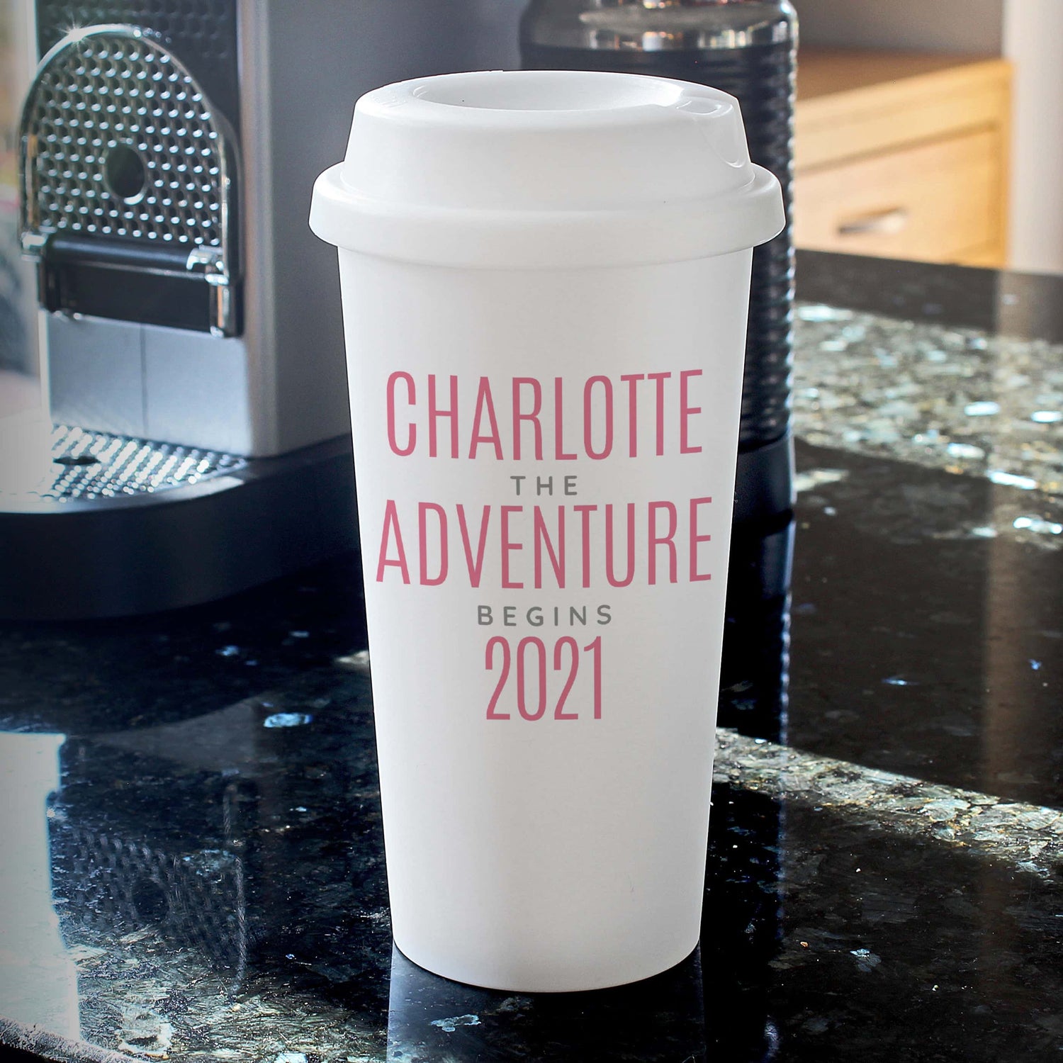 Personalised Pink Text Slogan Insulated Reusable Eco Travel Cup - gift & personalise