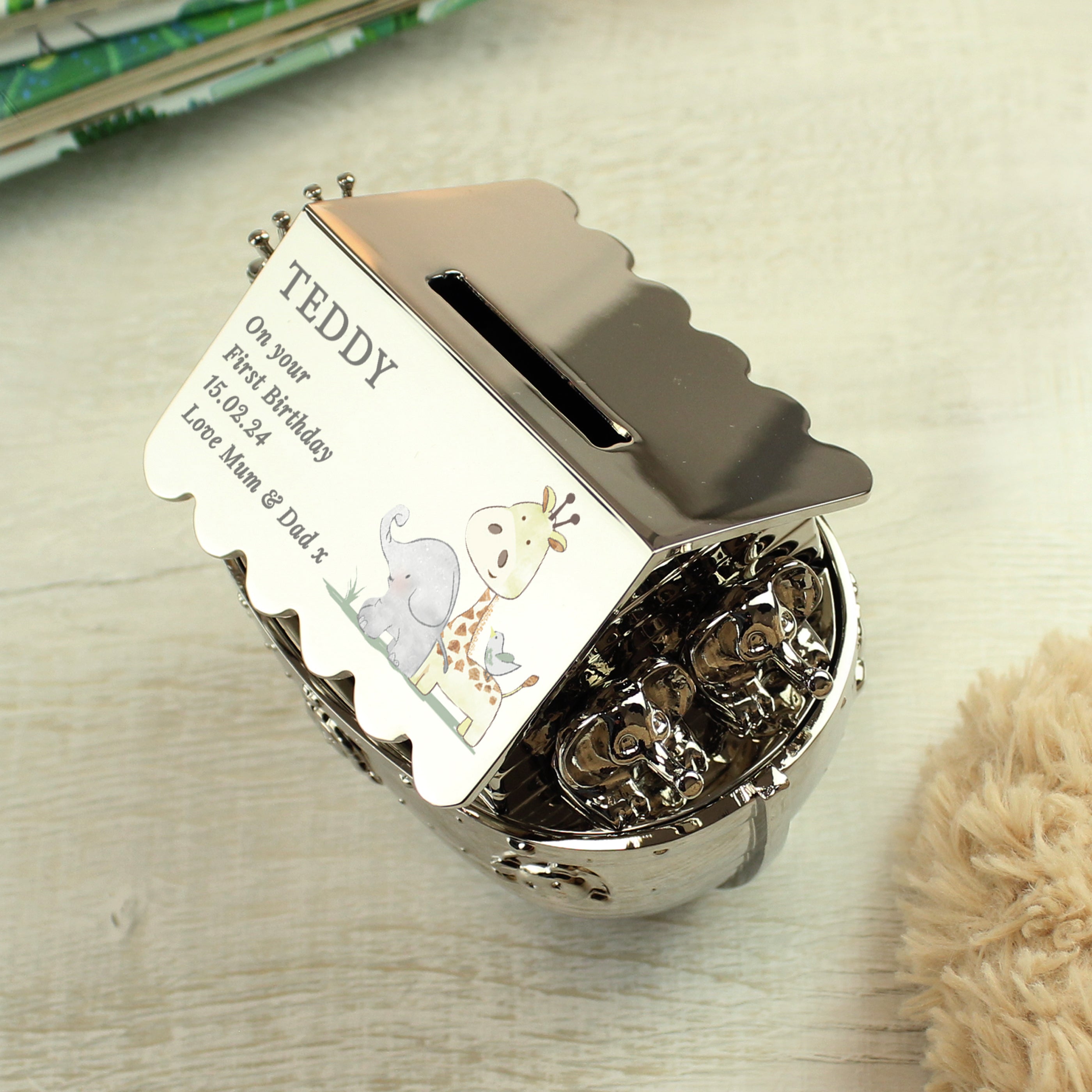 Personalised Hessian Friends Noahs Ark Money Box - gift & personalise