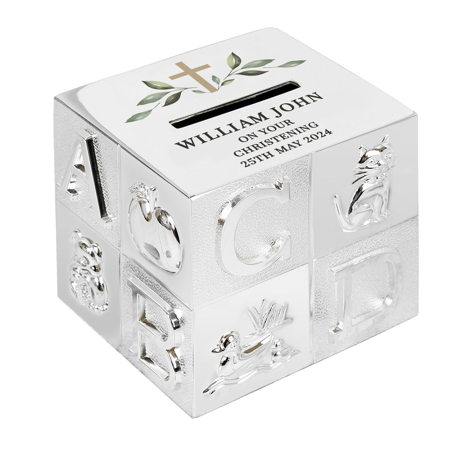 Personalised Religious Cross ABC Money Box - gift & personalise