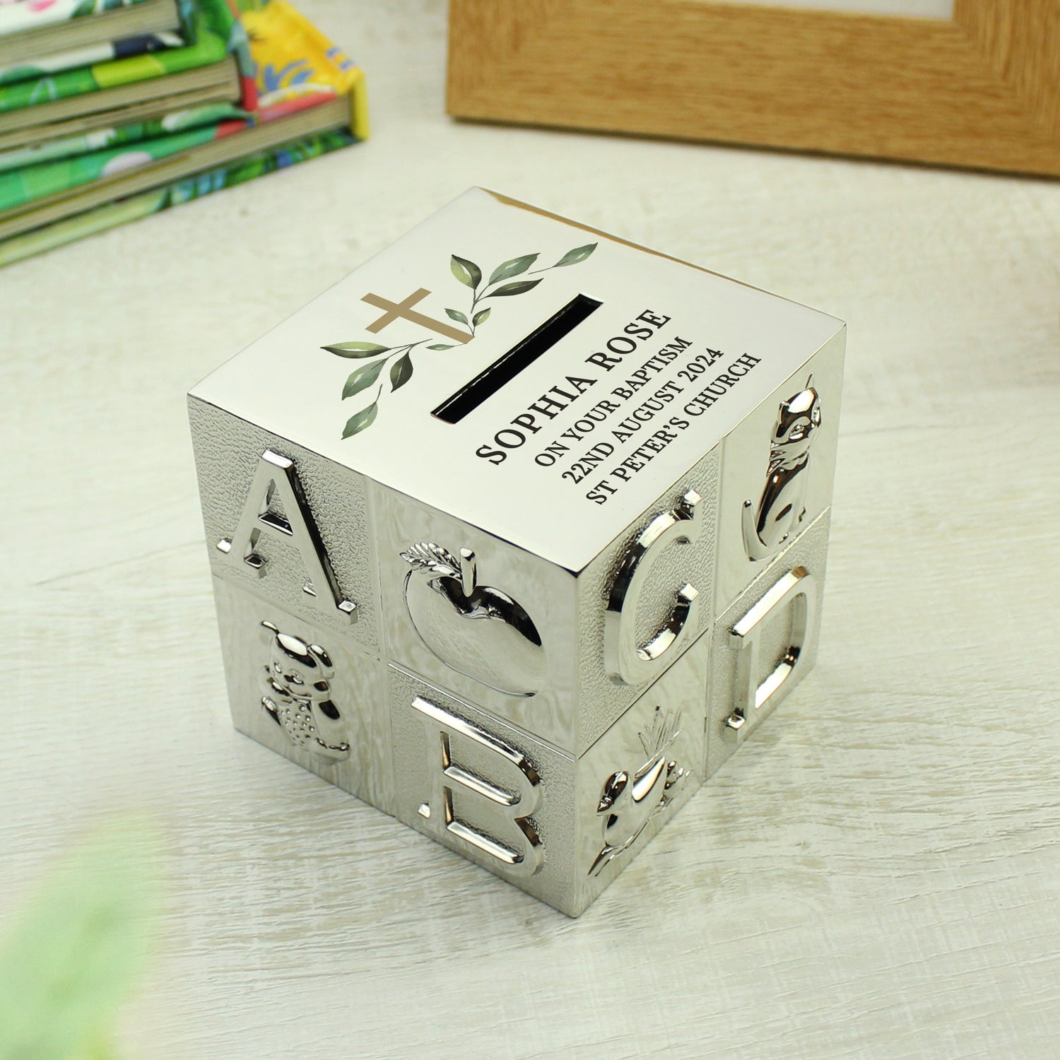 Personalised Religious Cross ABC Money Box - gift & personalise