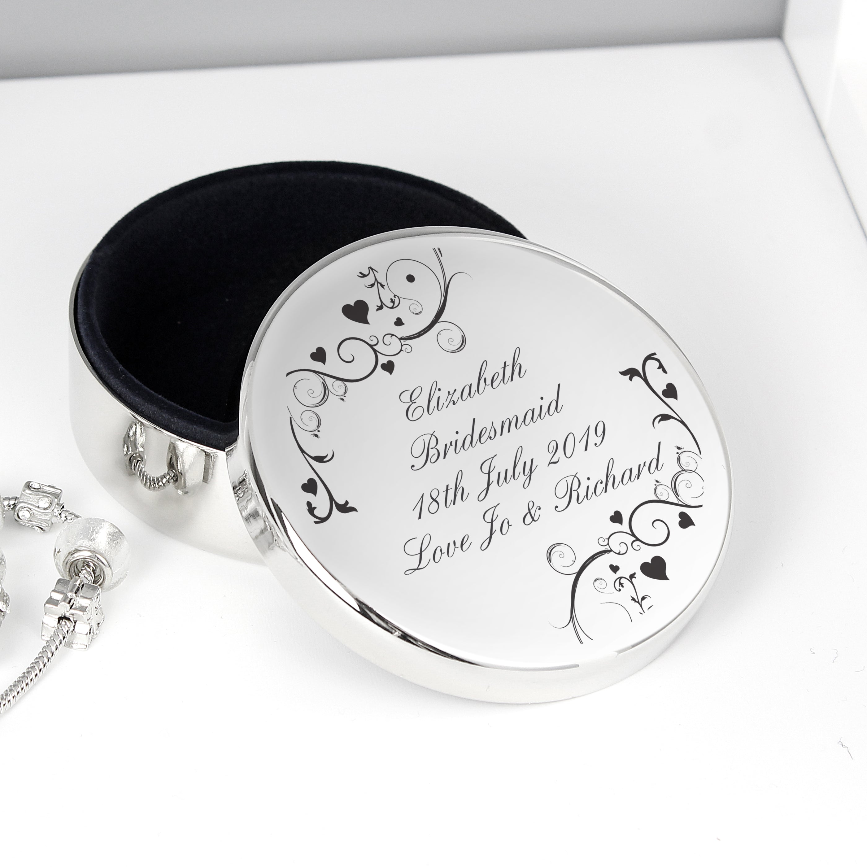 Personalised Black Swirl Round Trinket Box - gift & personalise