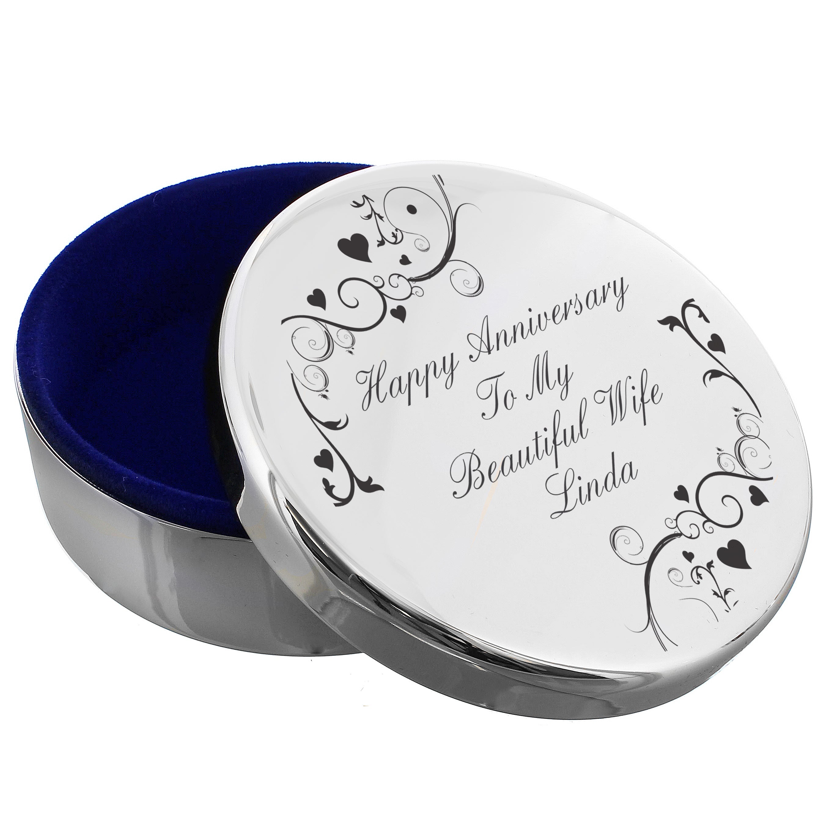 Personalised Black Swirl Round Trinket Box - gift & personalise