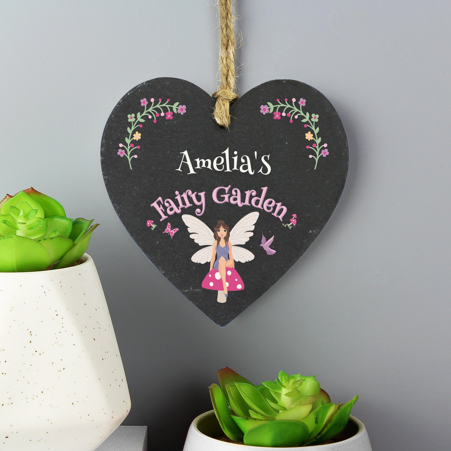 Personalised Fairy Garden Slate Heart Decoration - gift & personalise