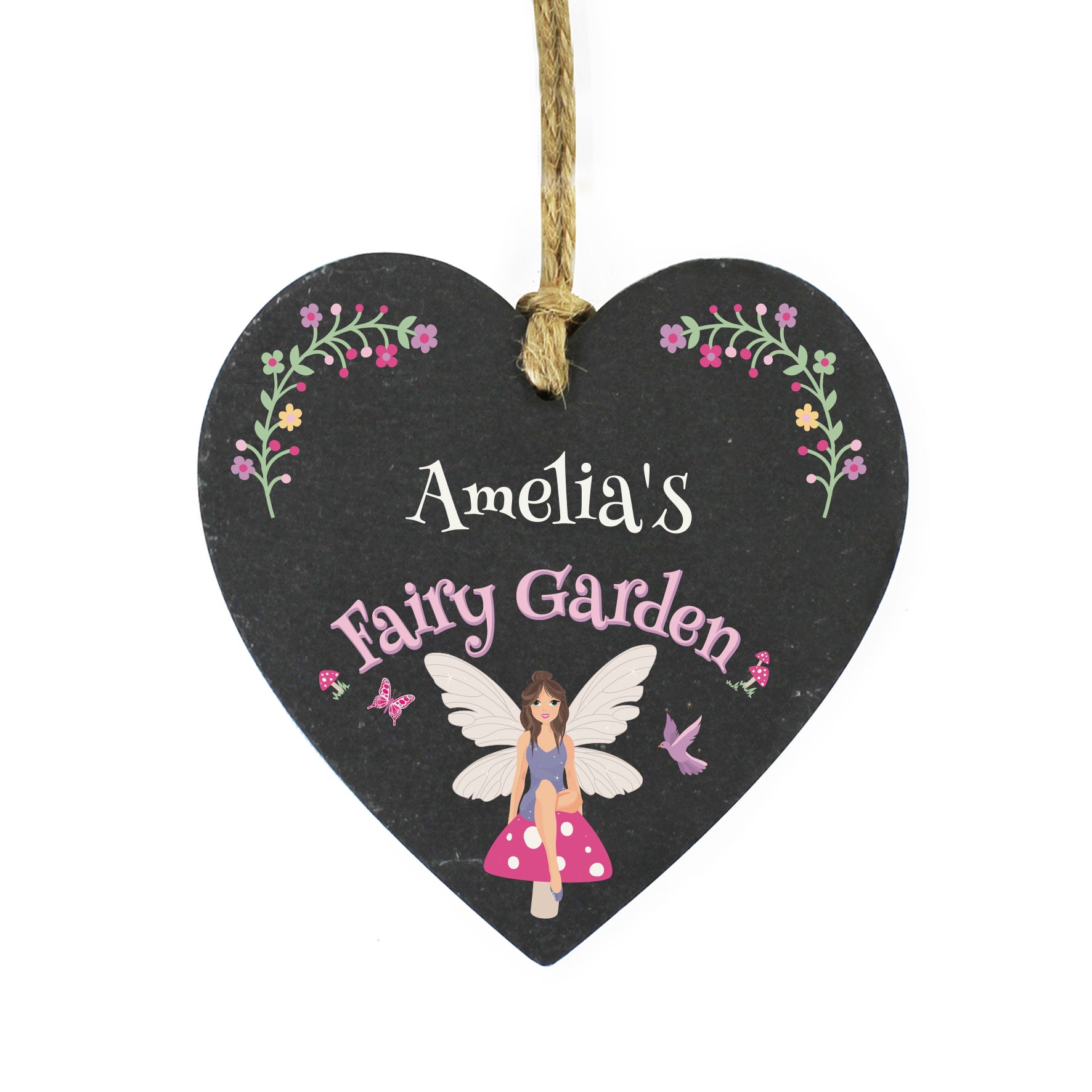 Personalised Fairy Garden Slate Heart Decoration - gift & personalise