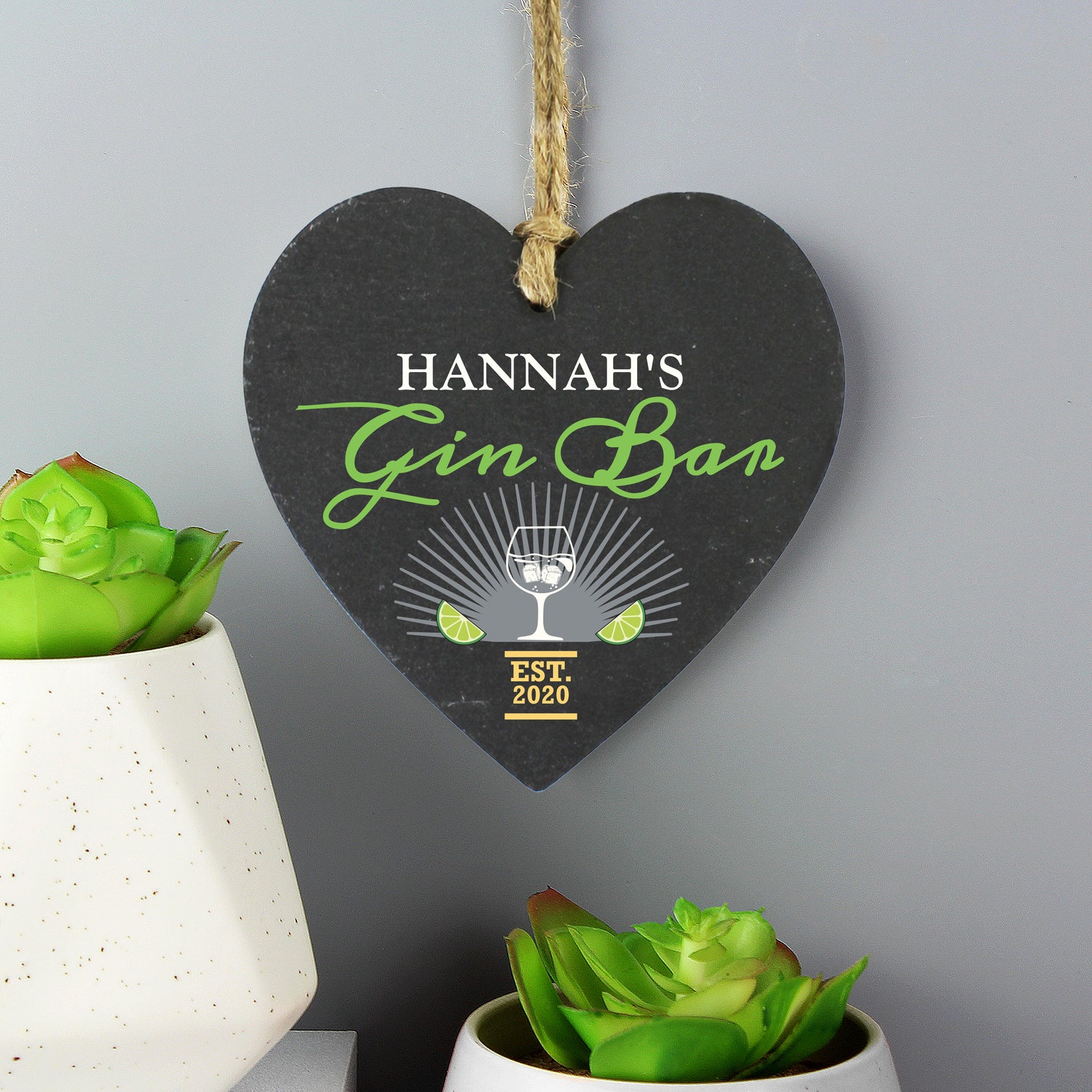 Personalised Gin Bar Slate Heart Decoration - gift & personalise