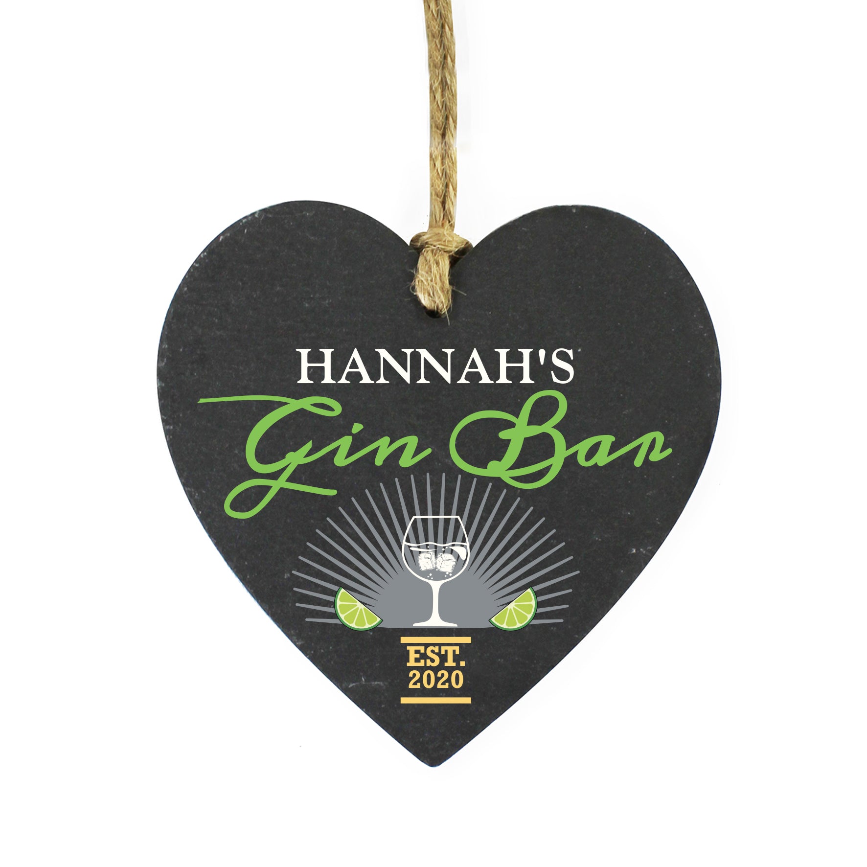 Personalised Gin Bar Slate Heart Decoration - gift & personalise