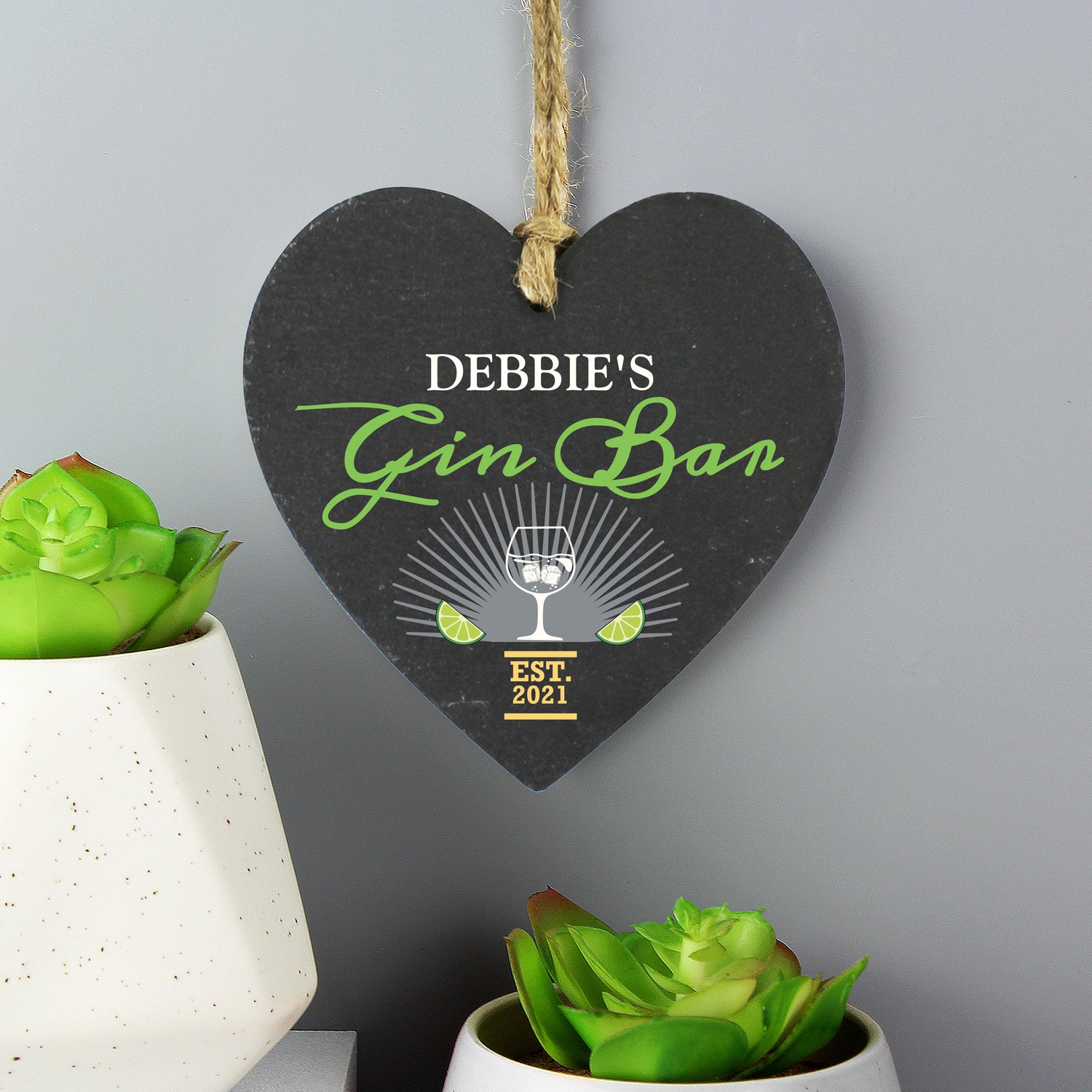 Personalised Gin Bar Slate Heart Decoration - gift & personalise