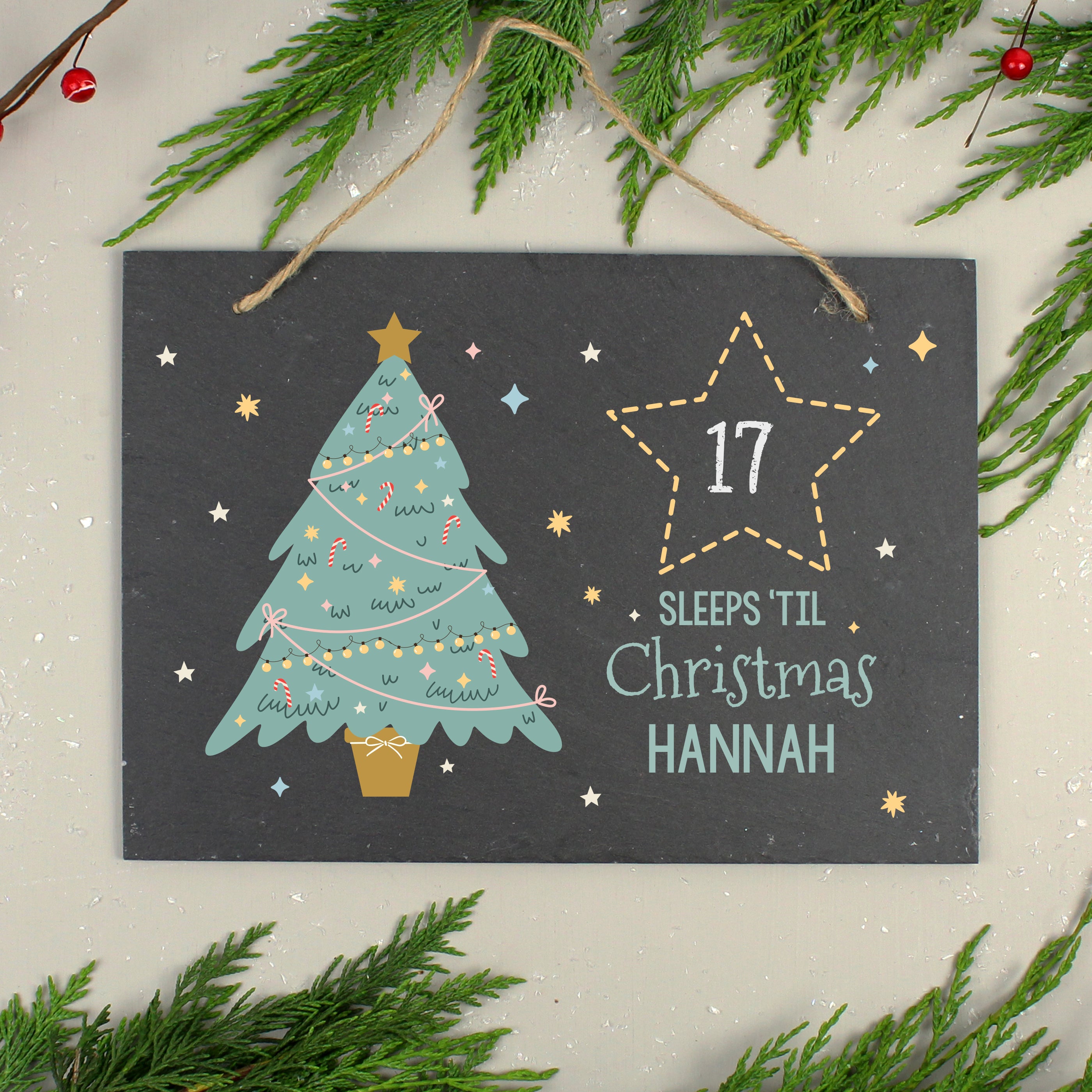 Personalised Christmas Chalk Countdown Hanging Large Slate Sign - gift & personalise