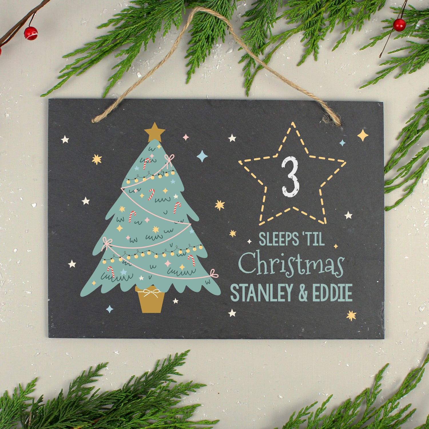 Personalised Christmas Chalk Countdown Hanging Large Slate Sign - gift & personalise