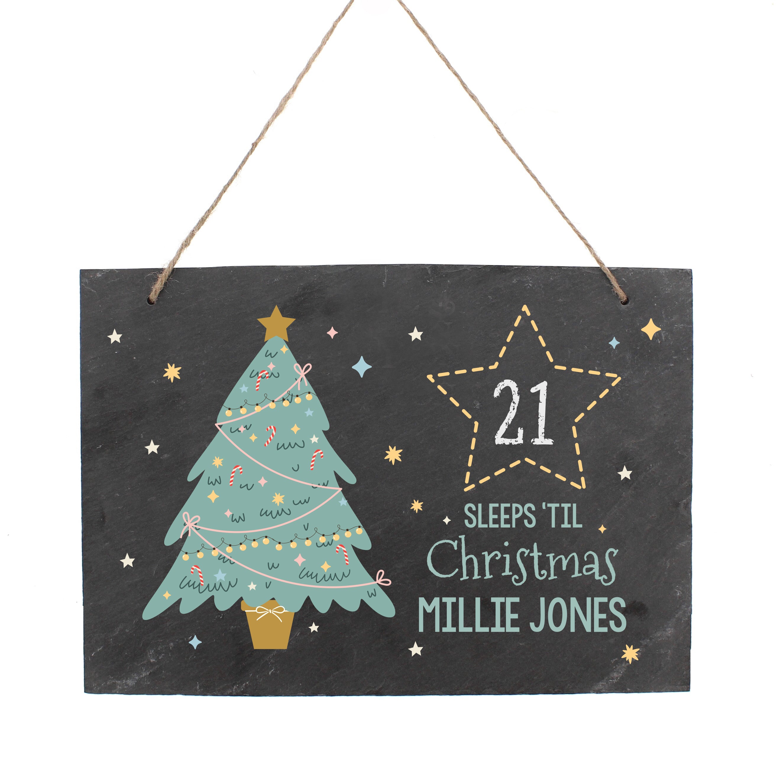 Personalised Christmas Chalk Countdown Hanging Large Slate Sign - gift & personalise