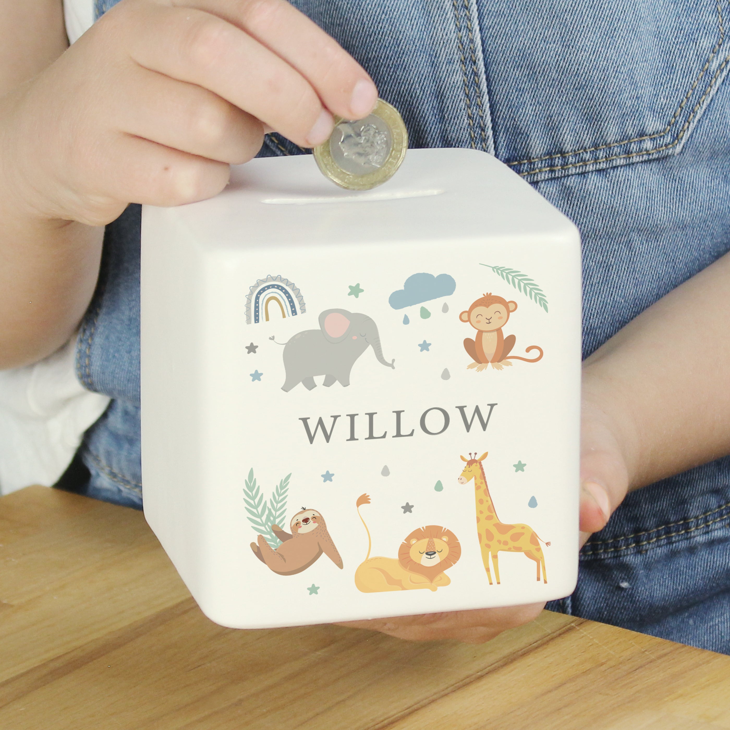 Personalised Safari Animals Ceramic Square Money Box - gift & personalise