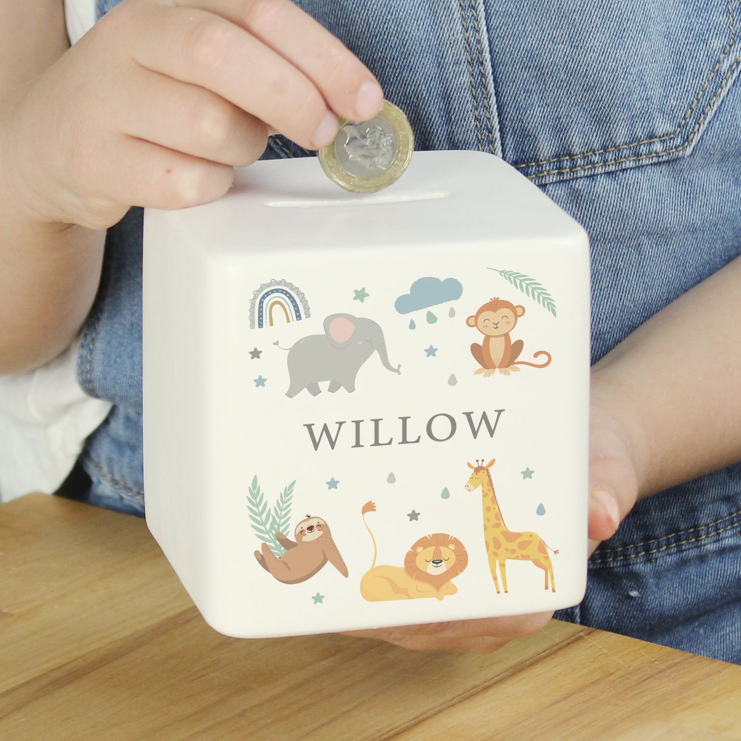 Personalised Safari Animals Ceramic Square Money Box - gift & personalise