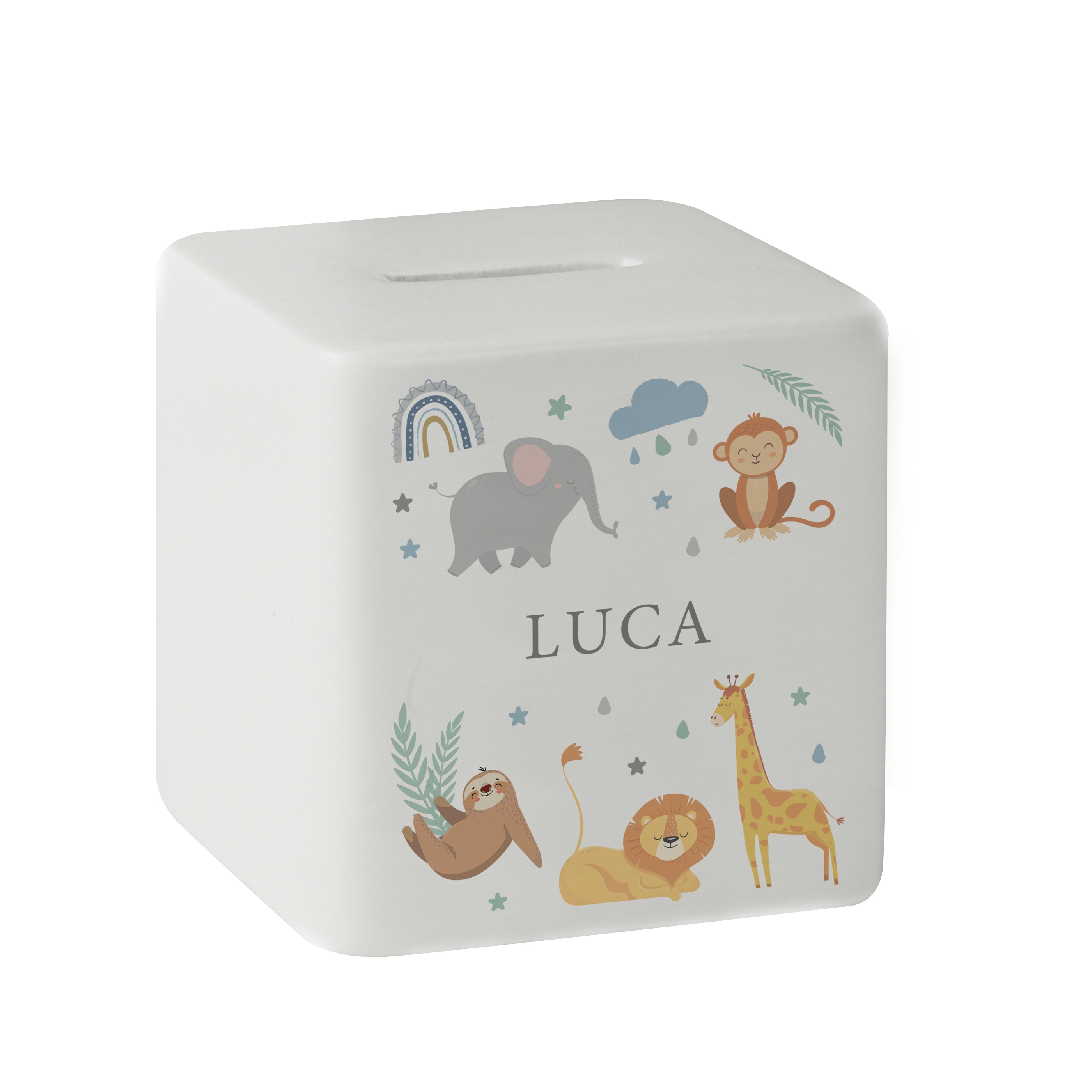 Personalised Safari Animals Ceramic Square Money Box - gift & personalise