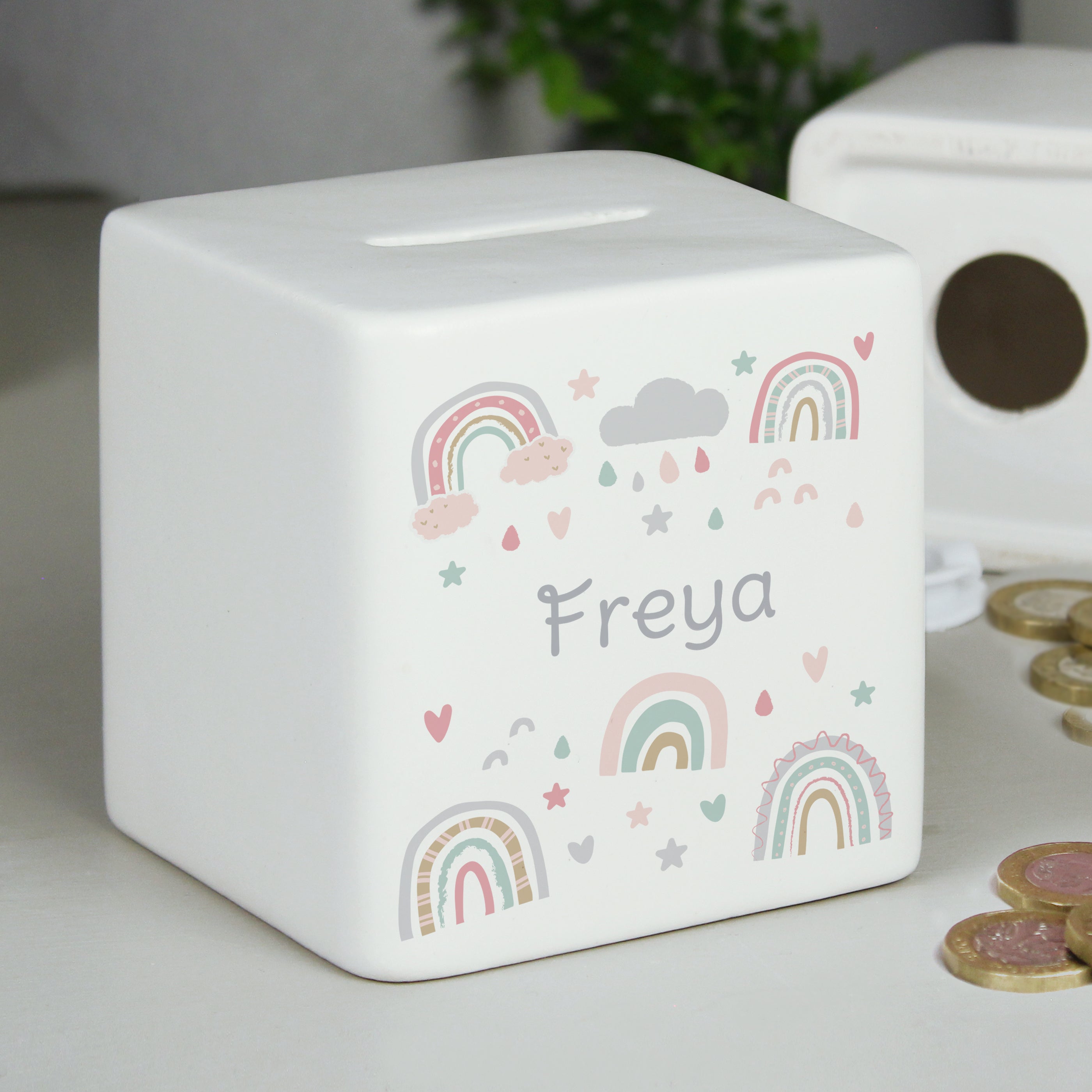 Personalised Rainbow Ceramic Square Money Box - gift & personalise