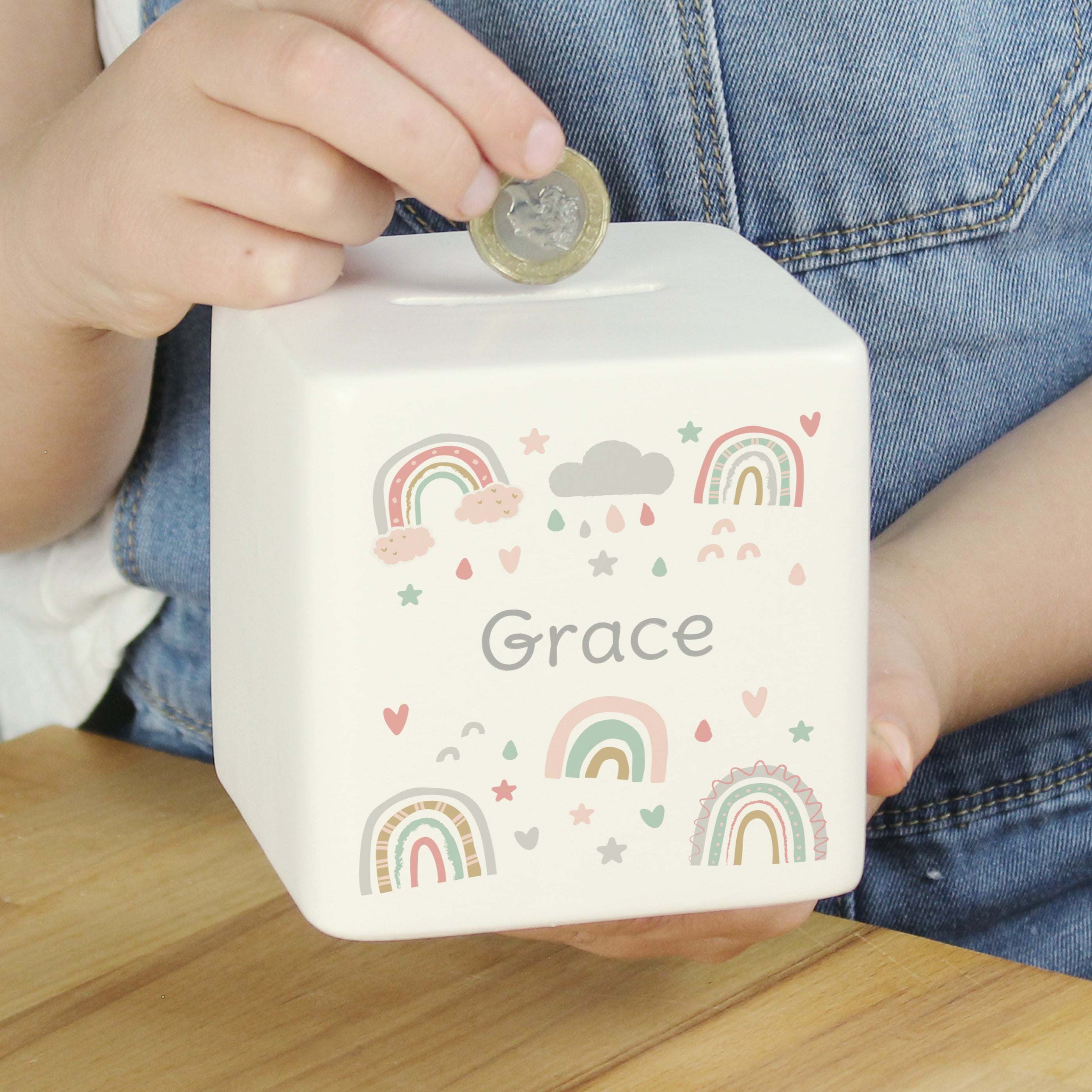 Personalised Rainbow Ceramic Square Money Box - gift & personalise