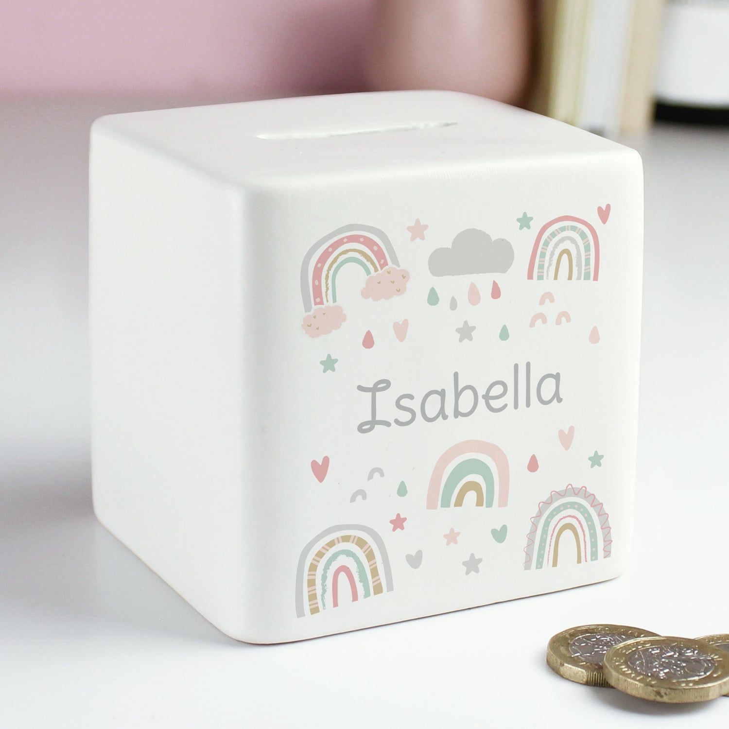 Personalised Rainbow Ceramic Square Money Box - gift & personalise