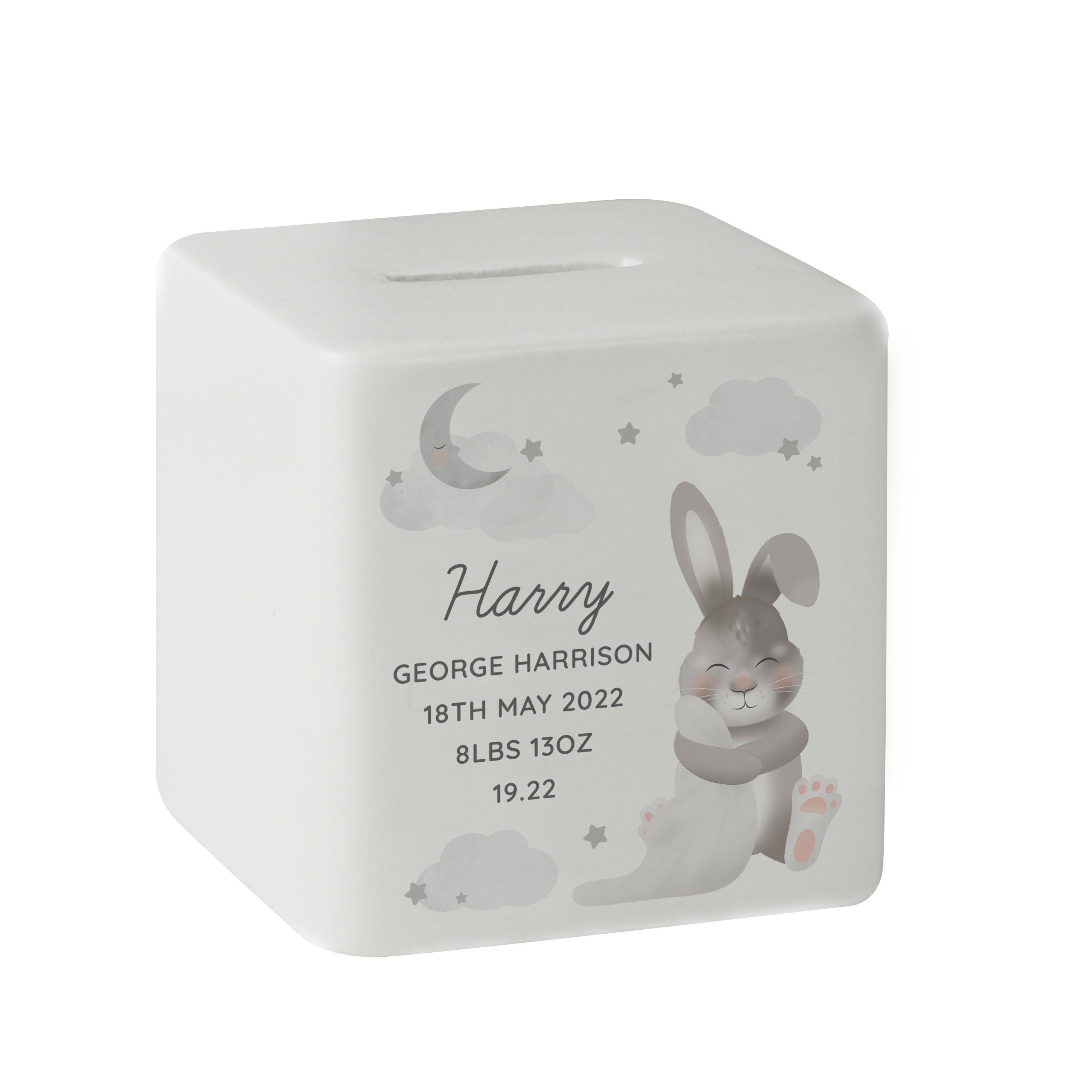 Personalised Baby Bunny Ceramic Square Money Box - gift & personalise