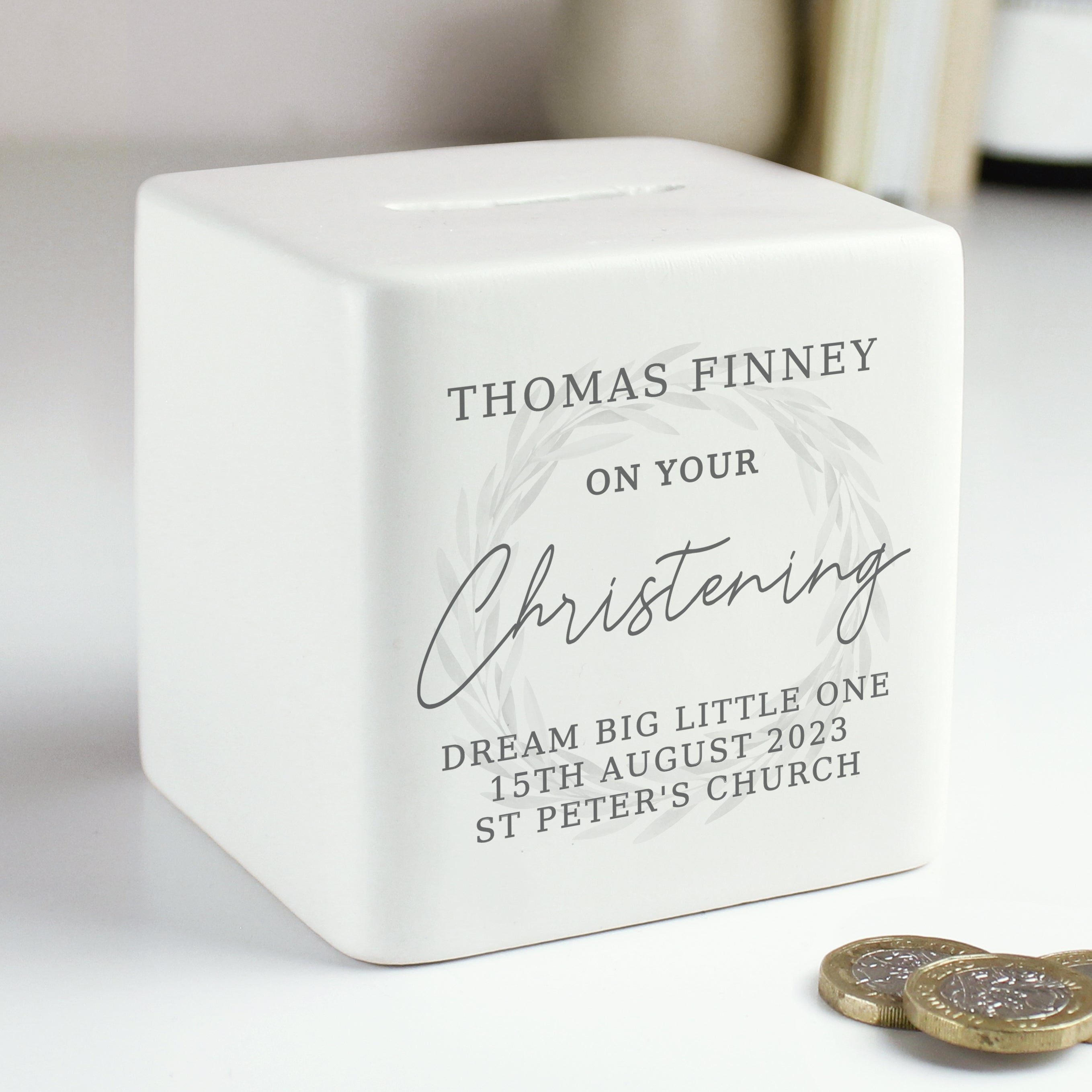 Personalised Christening Ceramic Square Money Box - gift & personalise