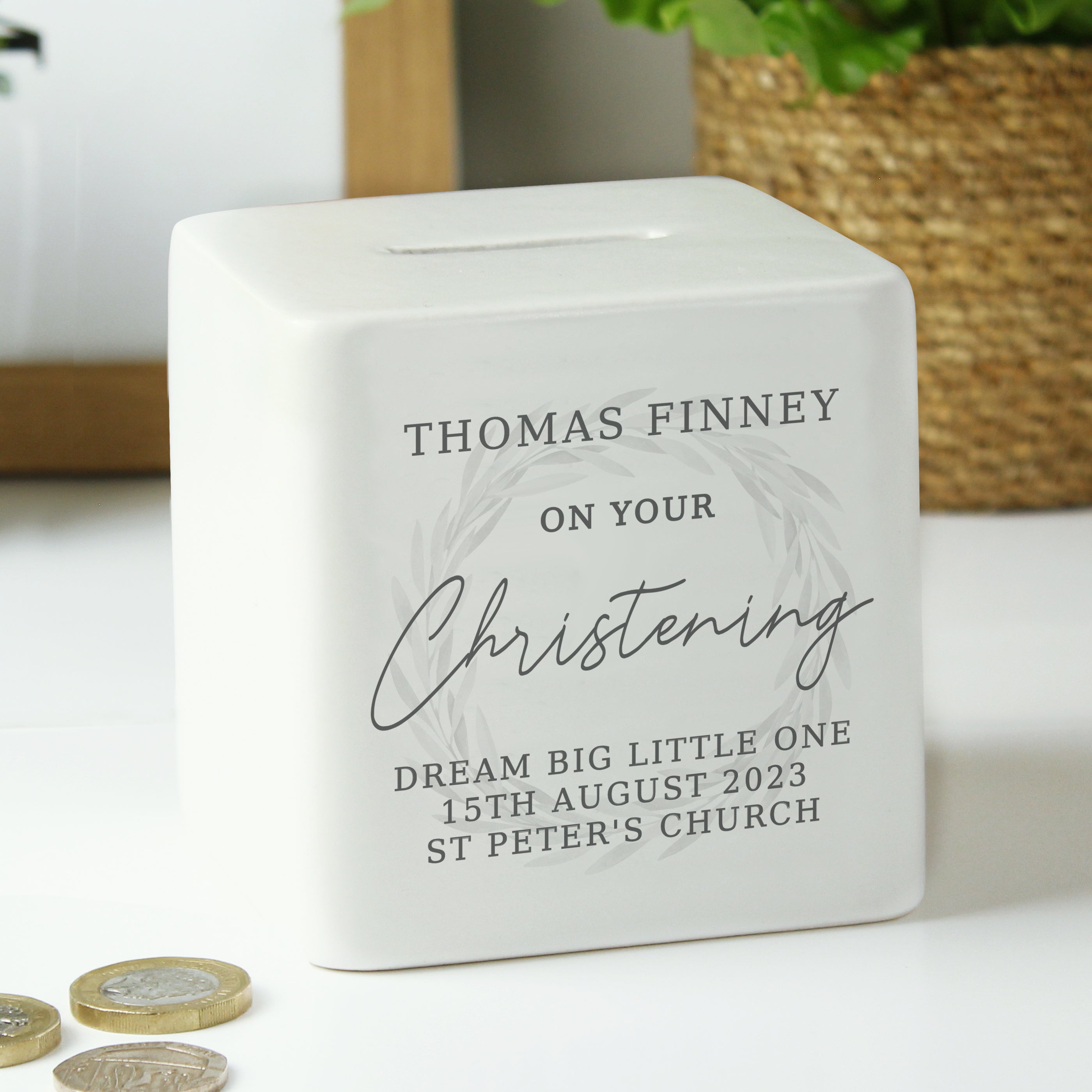 Personalised Christening Ceramic Square Money Box - gift & personalise