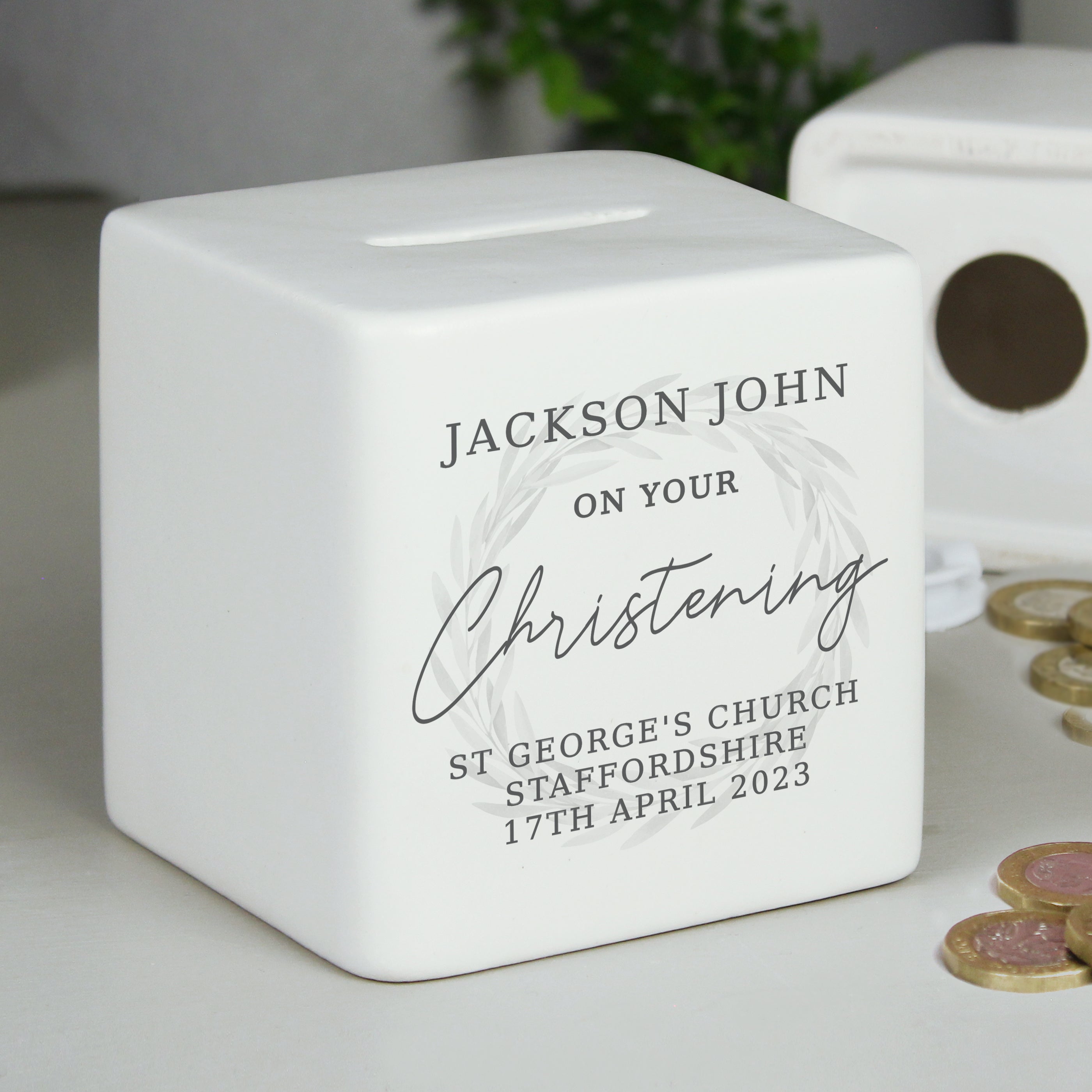 Personalised Christening Ceramic Square Money Box - gift & personalise