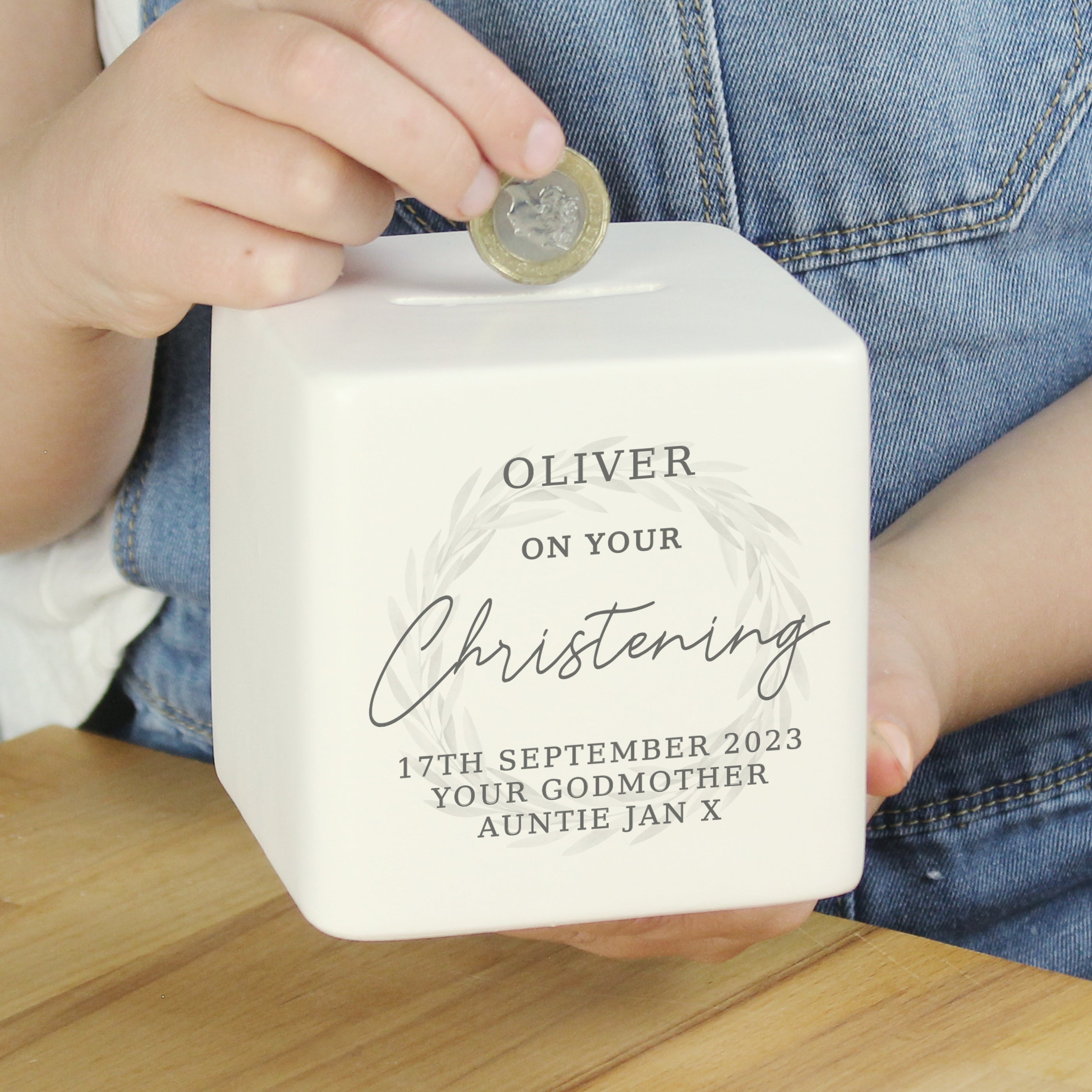 Personalised Christening Ceramic Square Money Box - gift & personalise