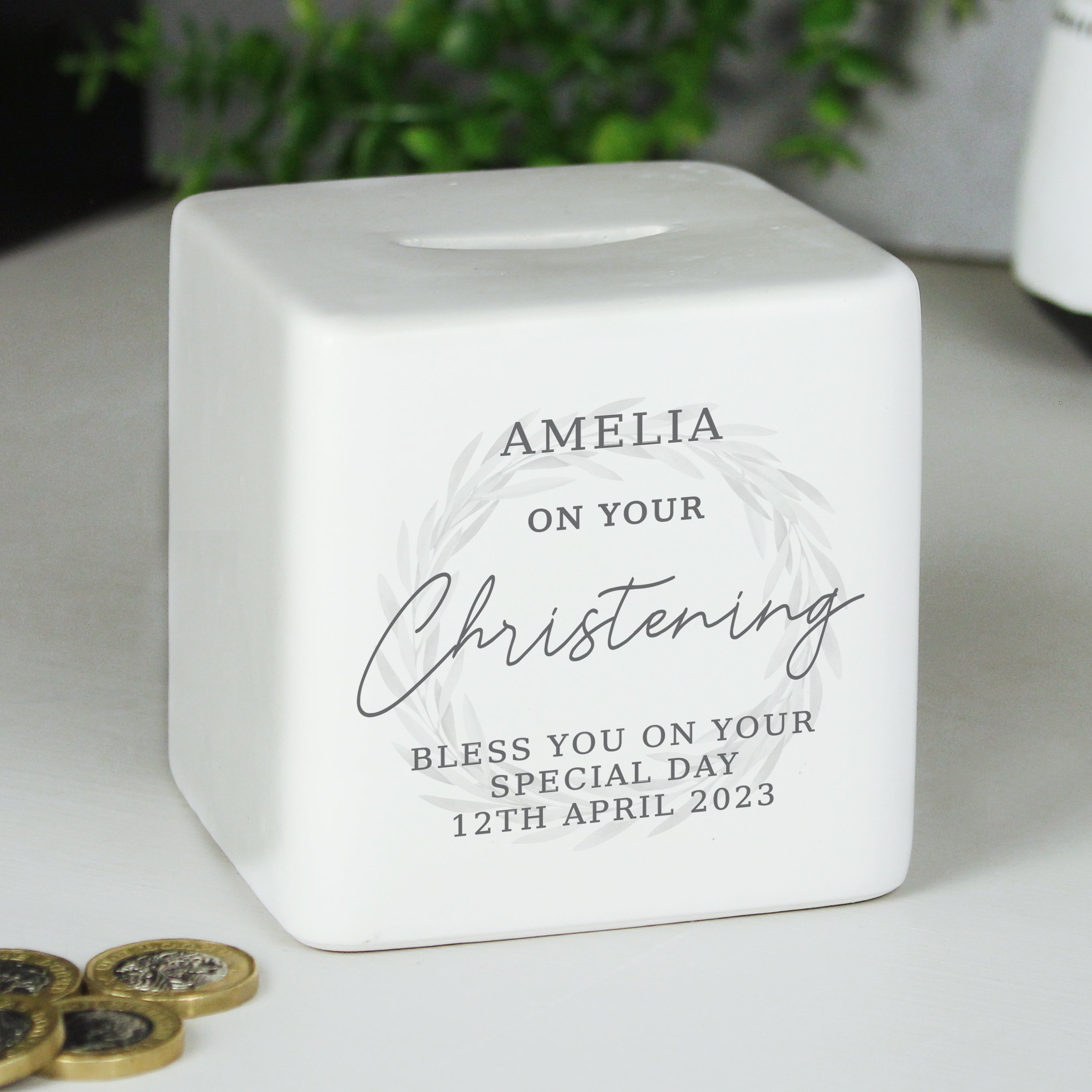 Personalised Christening Ceramic Square Money Box - gift & personalise