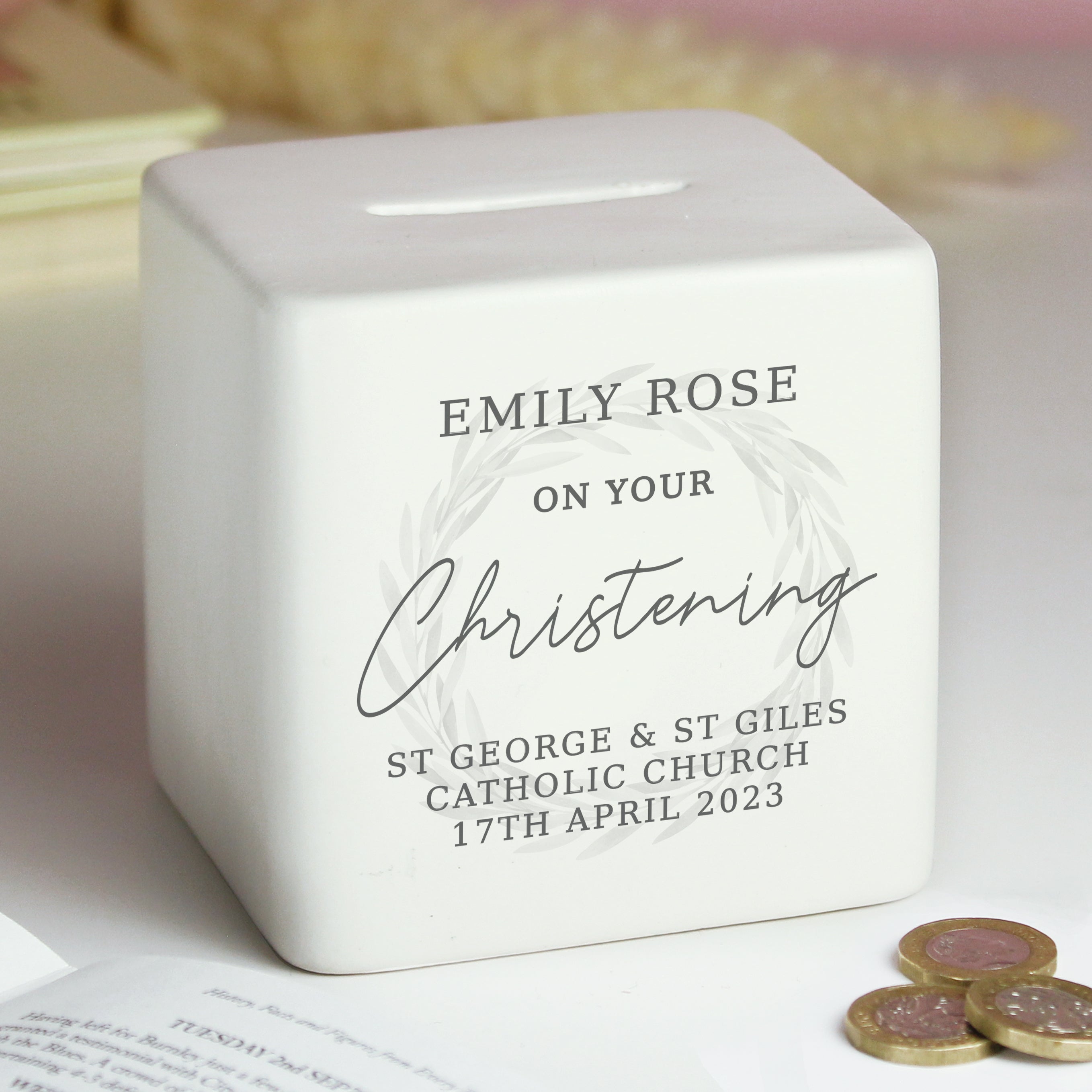 Personalised Christening Ceramic Square Money Box - gift & personalise