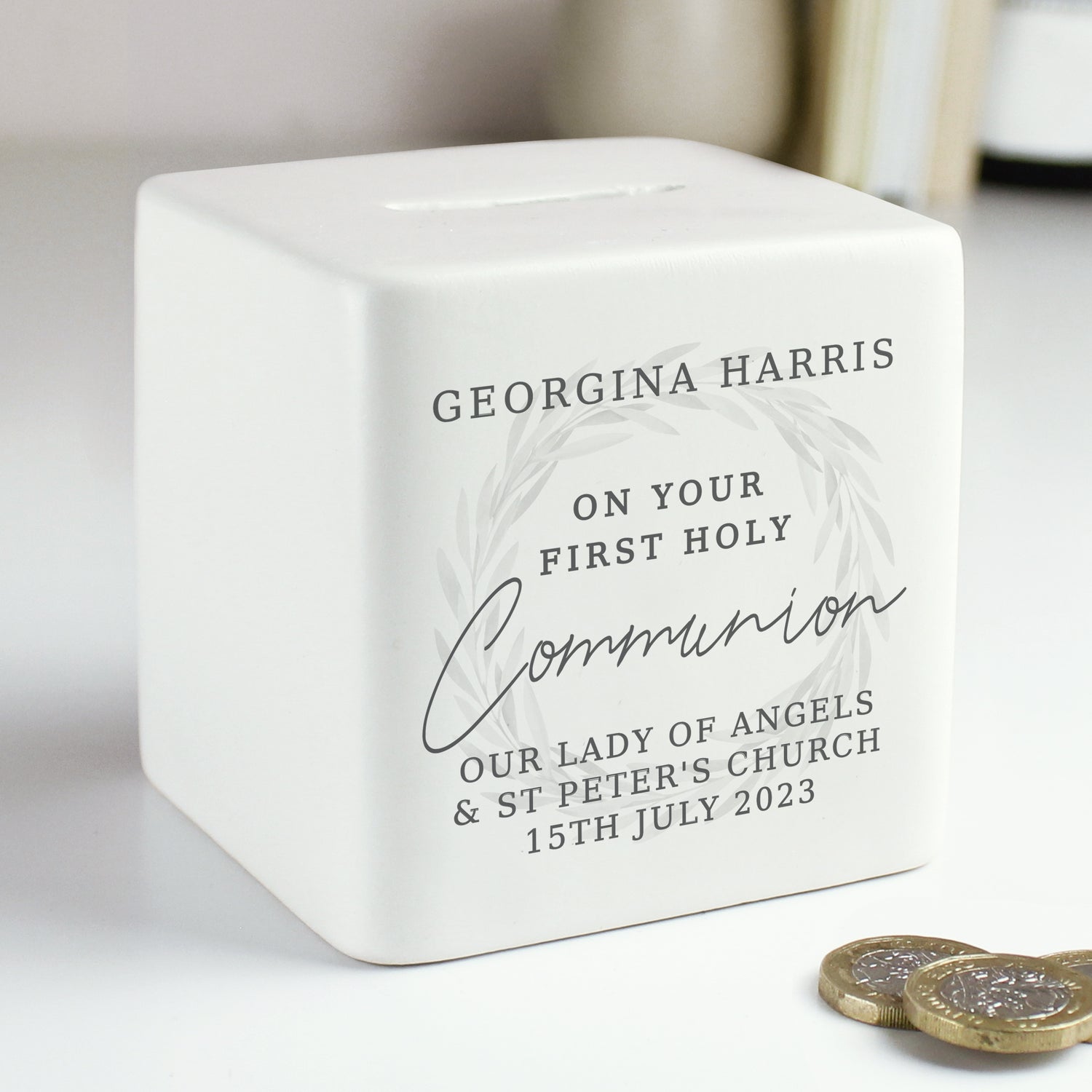 Personalised First Holy Communion Ceramic Square Money Box - gift & personalise