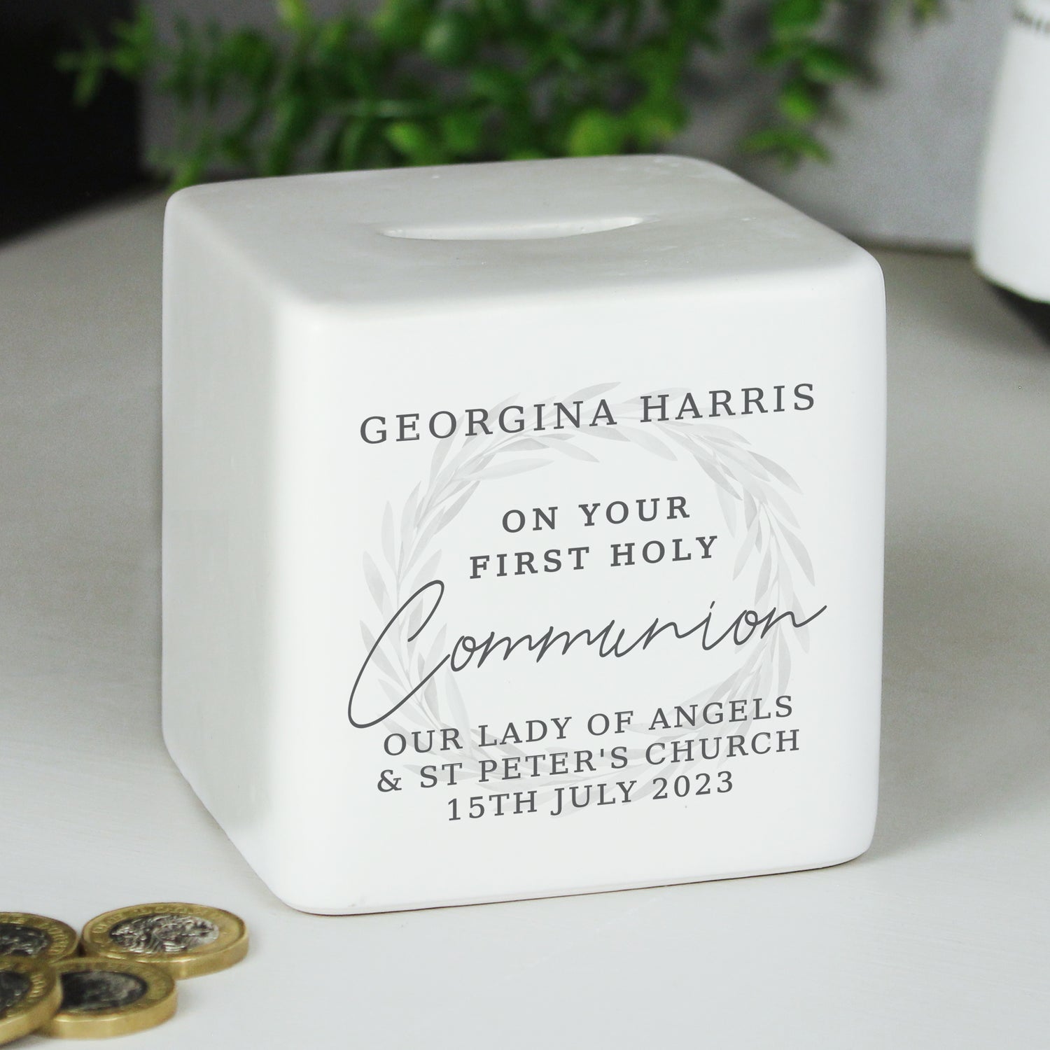 Personalised First Holy Communion Ceramic Square Money Box - gift & personalise