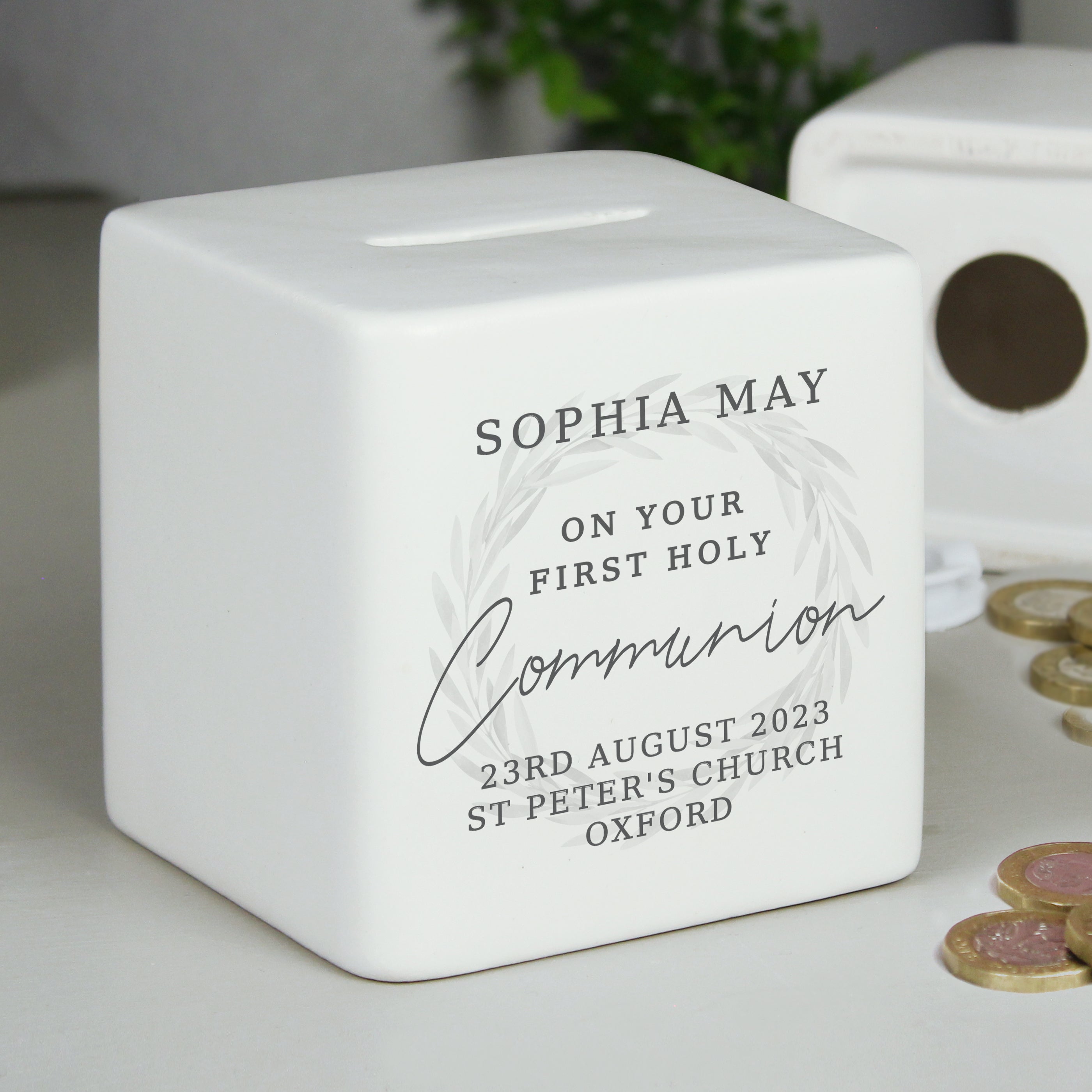 Personalised First Holy Communion Ceramic Square Money Box - gift & personalise