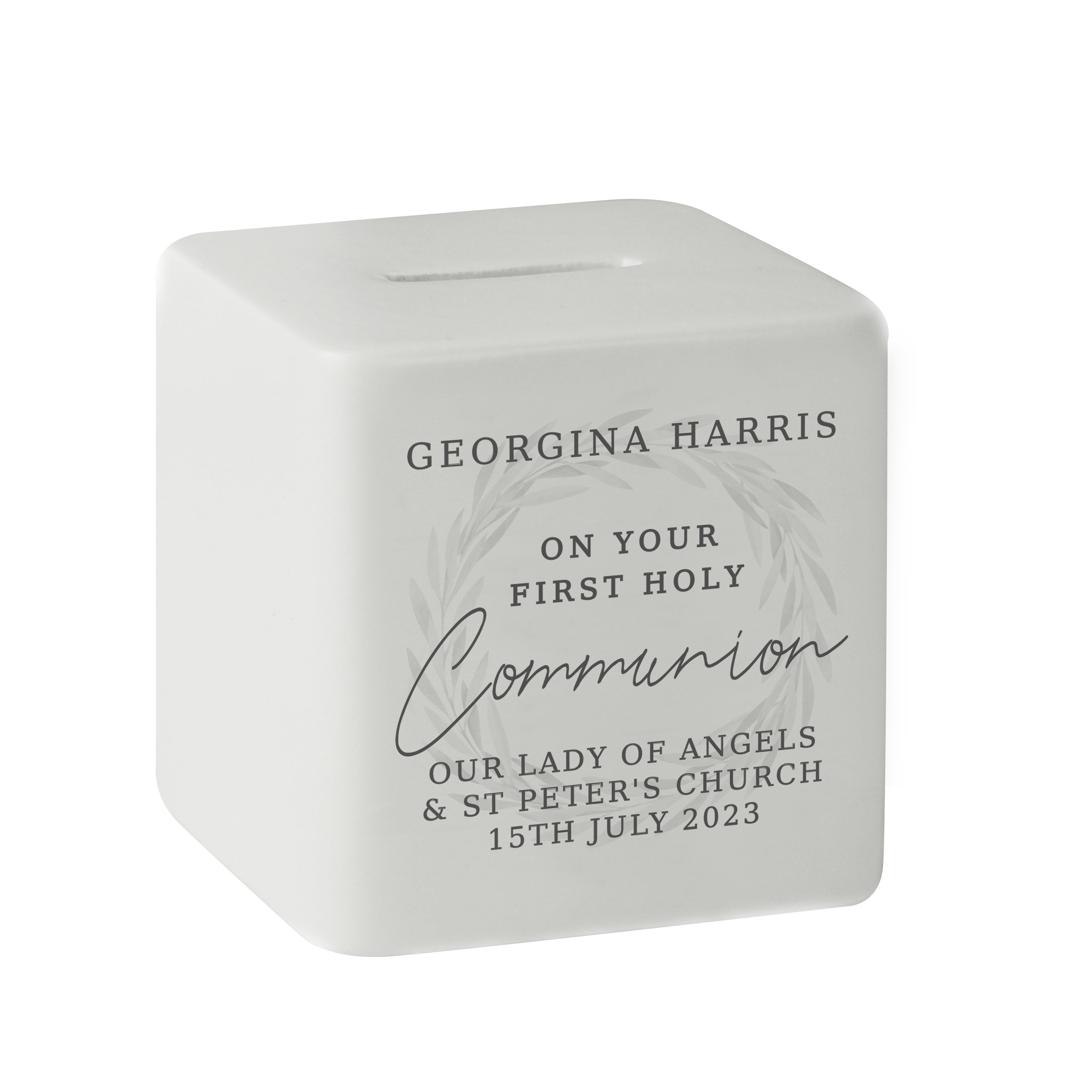 Personalised First Holy Communion Ceramic Square Money Box - gift & personalise