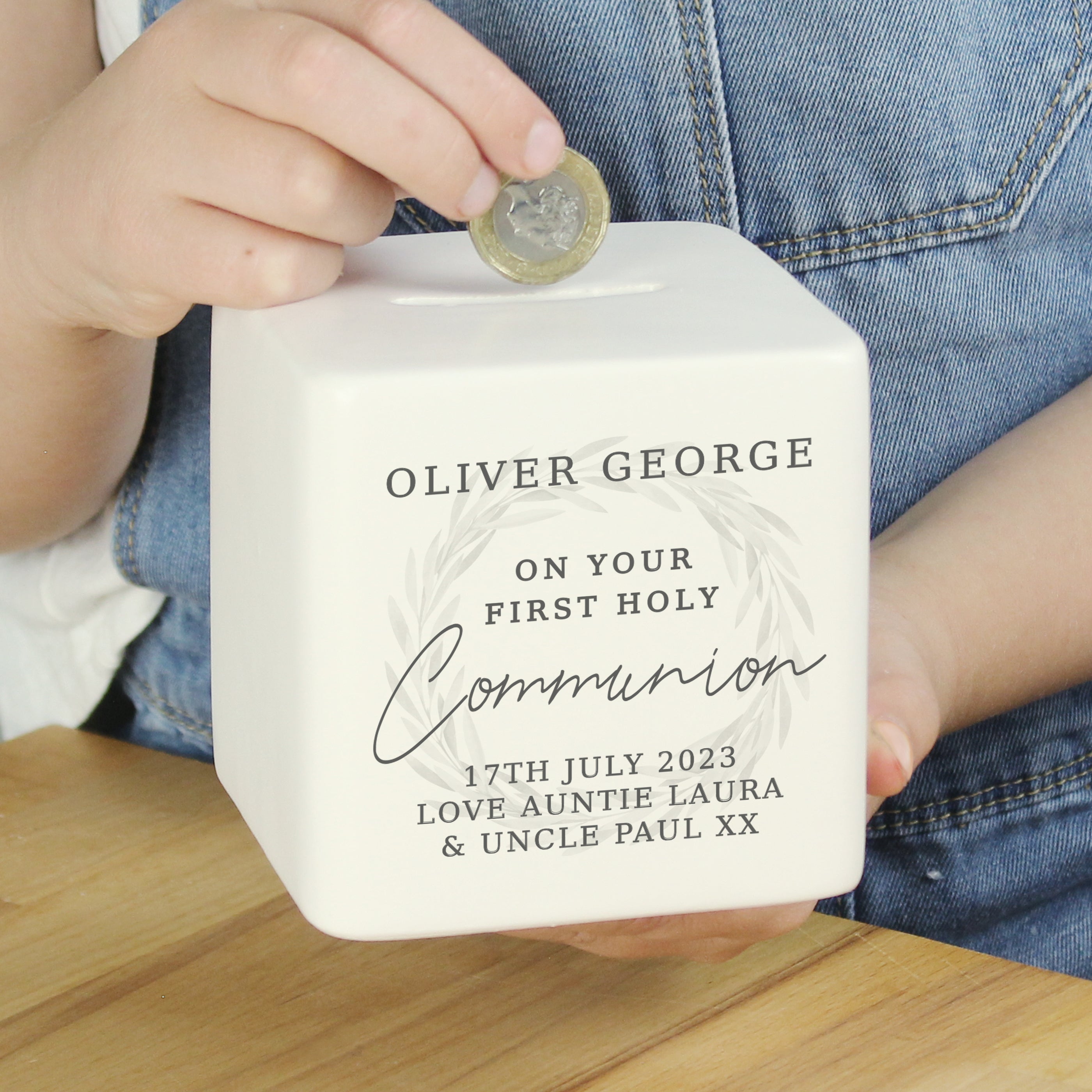 Personalised First Holy Communion Ceramic Square Money Box - gift & personalise