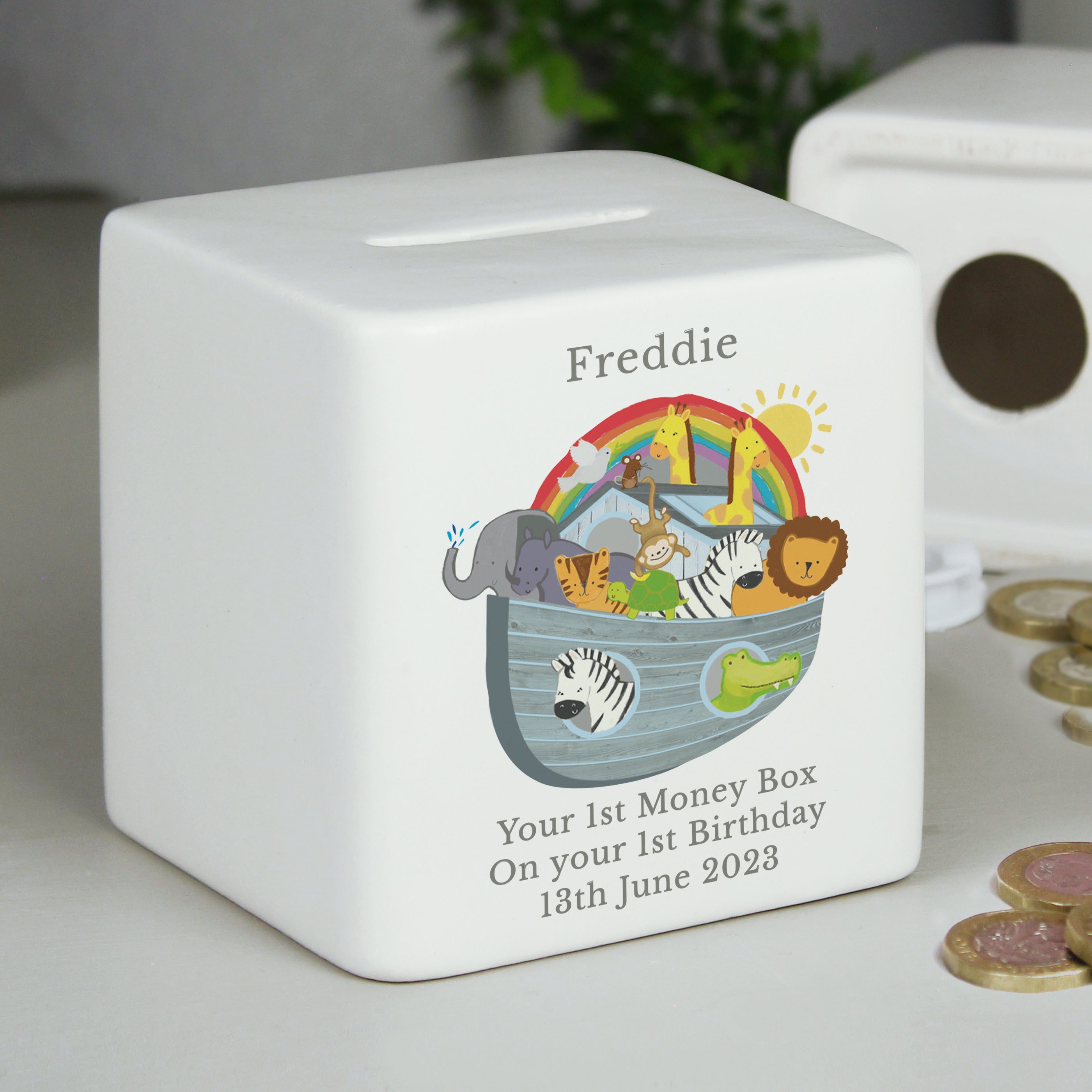 Personalised Noahs Ark Ceramic Square Money Box - gift & personalise