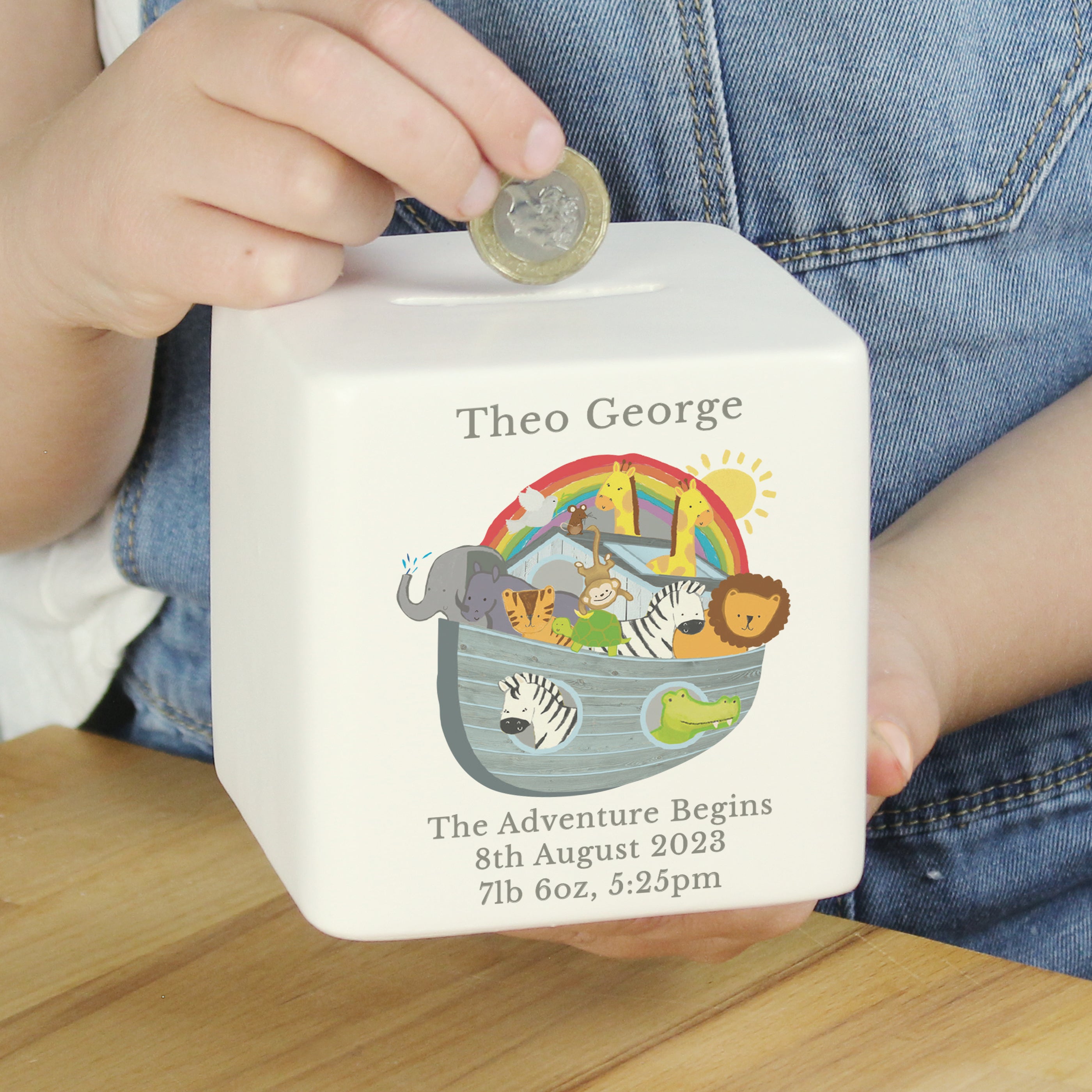 Personalised Noahs Ark Ceramic Square Money Box - gift & personalise