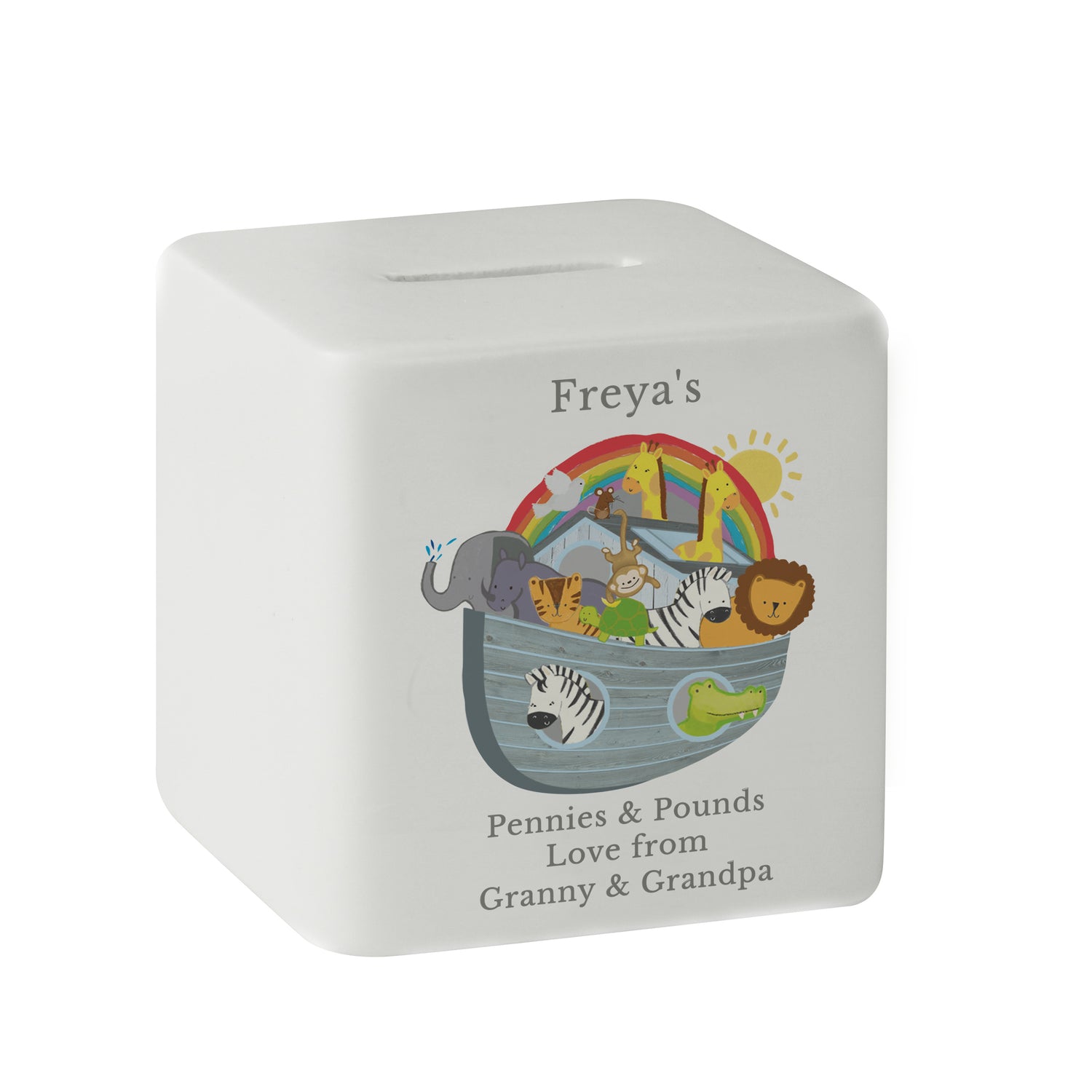 Personalised Noahs Ark Ceramic Square Money Box - gift & personalise