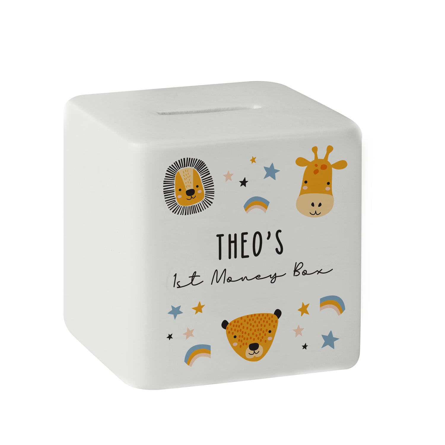 Personalised Scandi Safari Animals Ceramic Square Money Box - gift & personalise