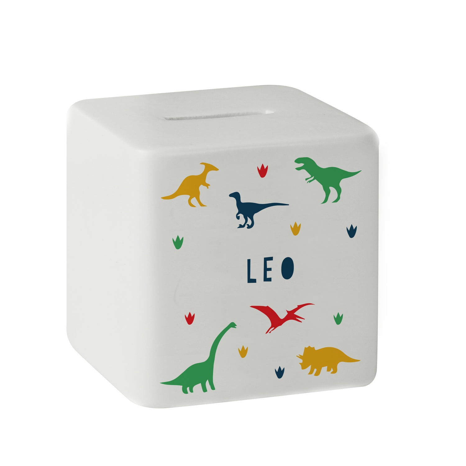 Personalised Dinosaur Ceramic Square Money Box - gift & personalise